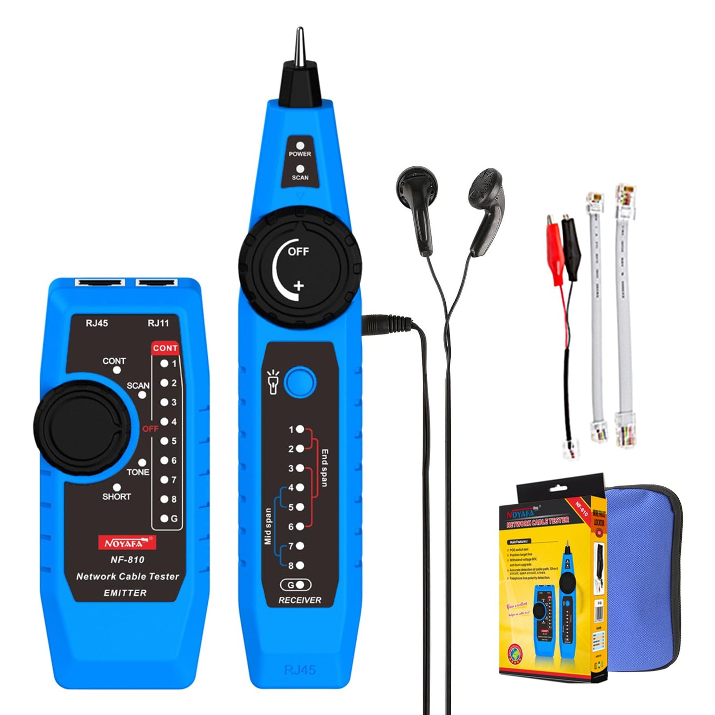 Noyafa NF-810 Network Cable Tester, RJ45 RJ11 Line Tracer, Line Finder, PoE Tester, Toner and Detector Kit, Cable Tracer, Cat5 Cat6 Ethernet Cable Tester for Cable Management, Telephone Line Testing