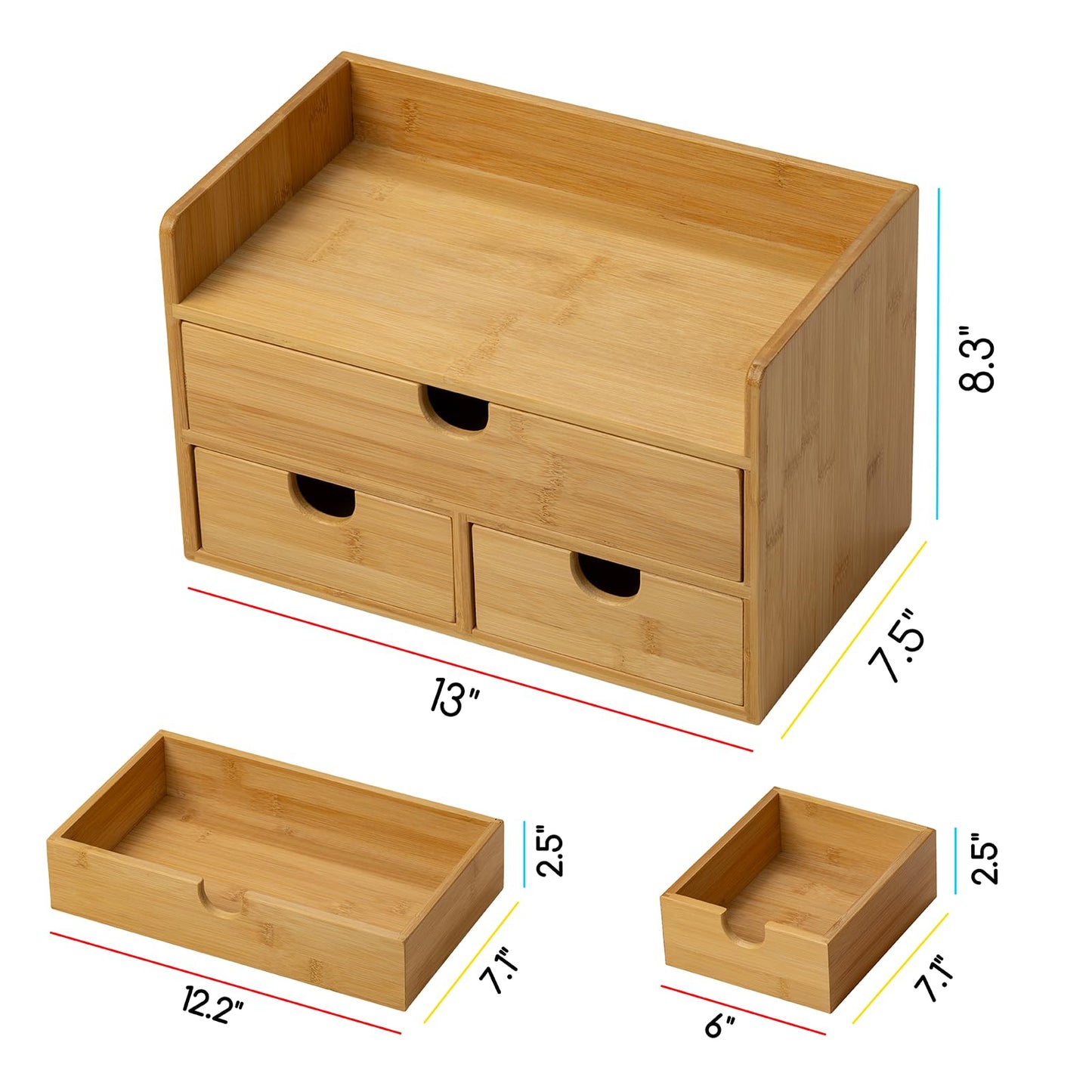 MEEDEN Desk Organizer with Drawers: Bamboo Desktop Storage Container with Shelf - Tabletop Storage Organization Box for Office Home Toiletries Supplies