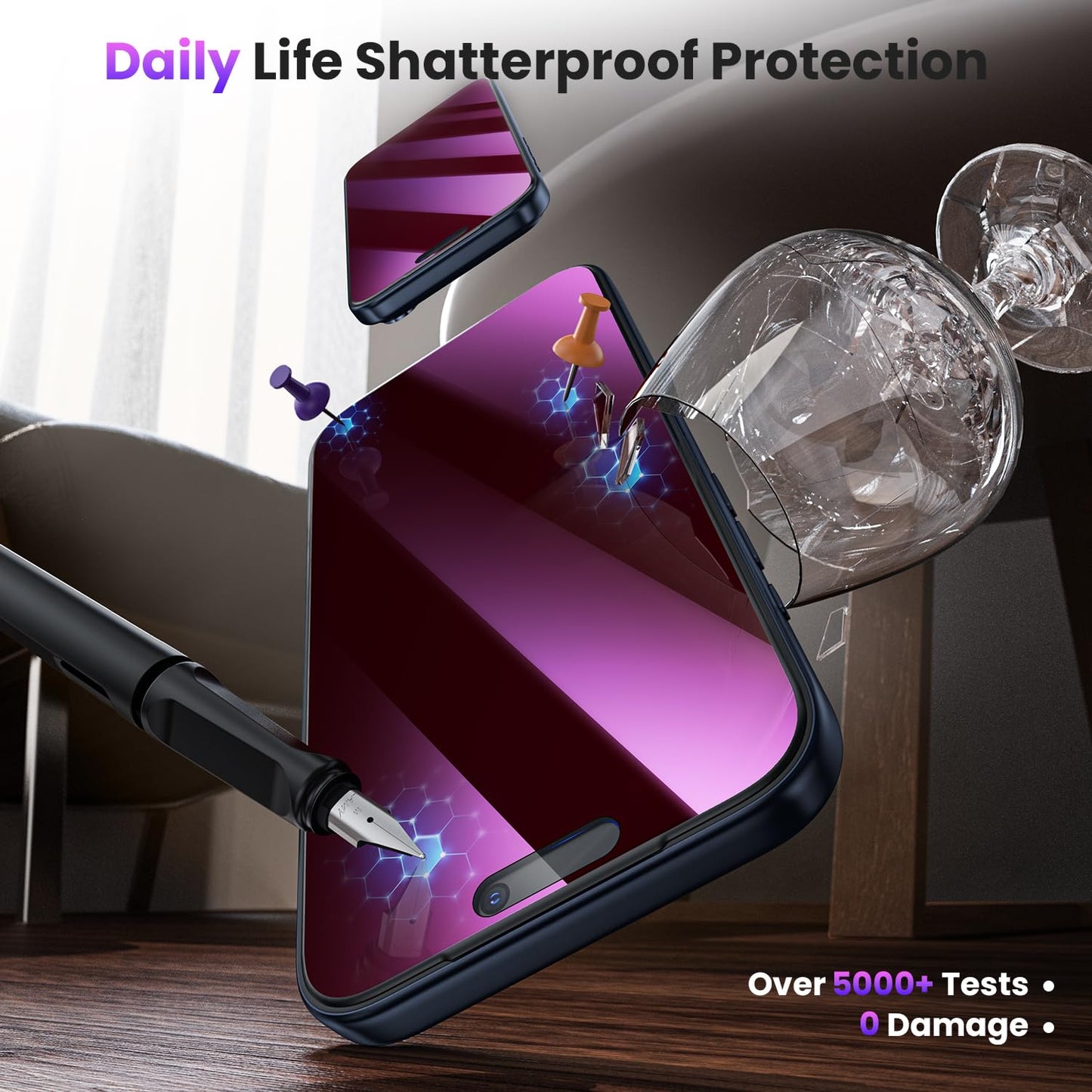 WSKEN for iPhone 17 Pro Max Privacy Screen Protector - Purple Gradient Anti Blue Light Eye Protection [Auto-Dust Removal] Shatterproof Tempered Glass Screen Protector 17 Pro Max, 2 Pack