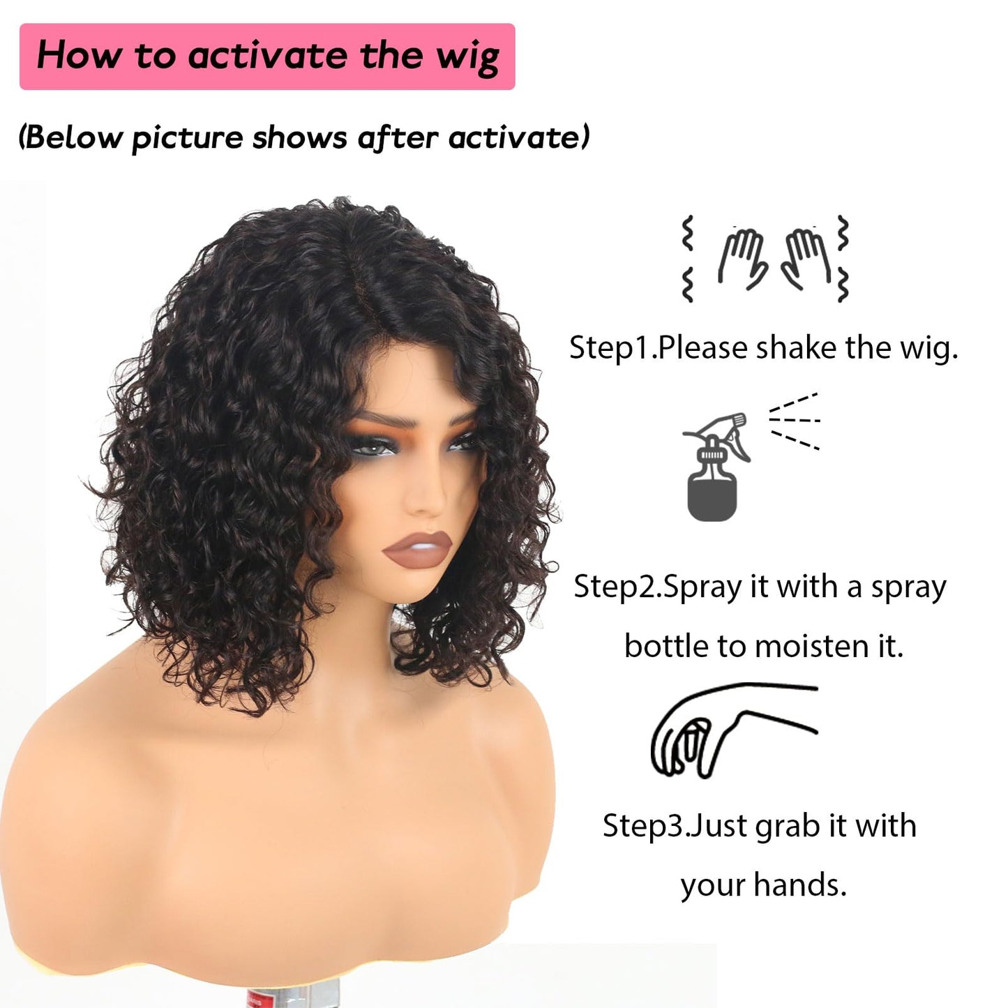 ManeMajesty Short Curly Wigs for Black Women Right Side Parting Lace Closure Wigs Human Hair Bob Deep Curly Wear and Go Glueless Wig 10A Deep Wave Wigs Natural Color 12 Inch