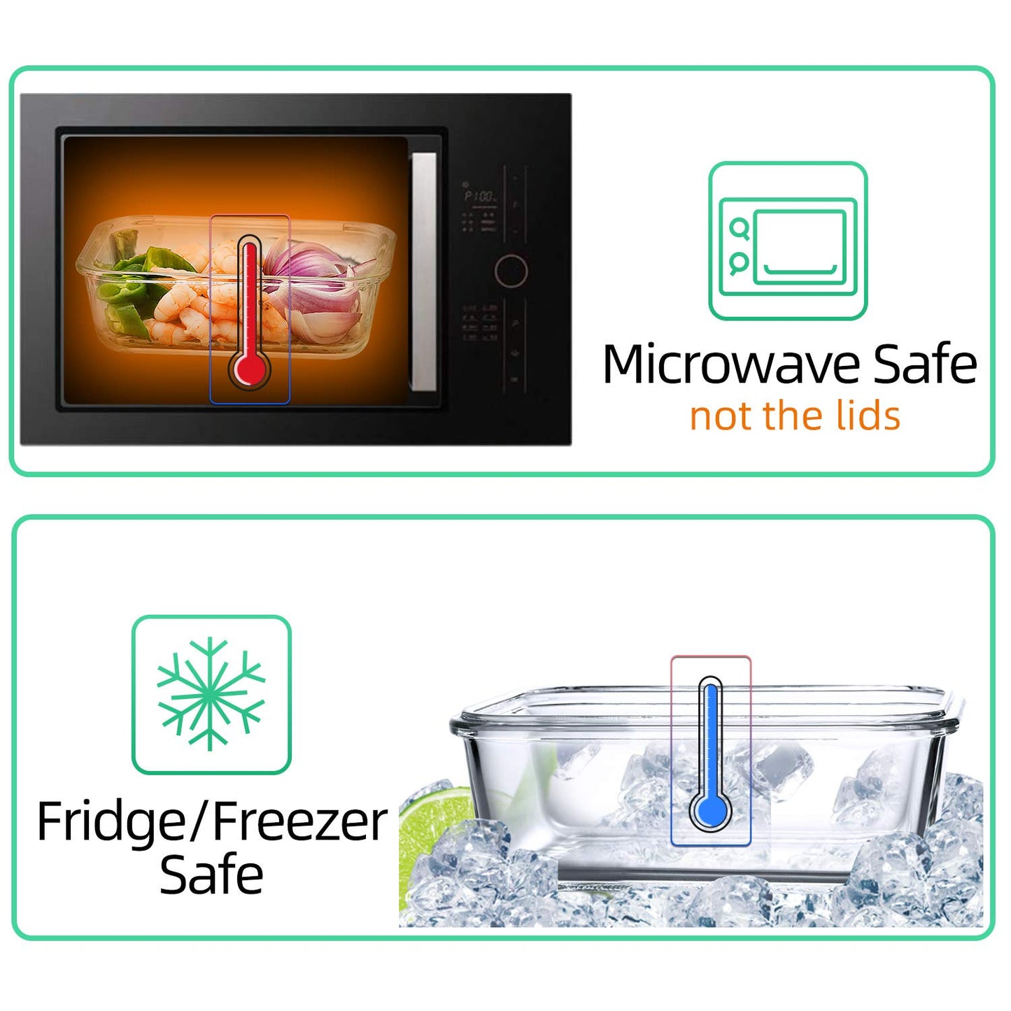 [10-Pack] Glass Food Storage Containers - Food Prep Containers with BPA Free Lids - Microwave, Oven, Freezer and Dishwasher Safe