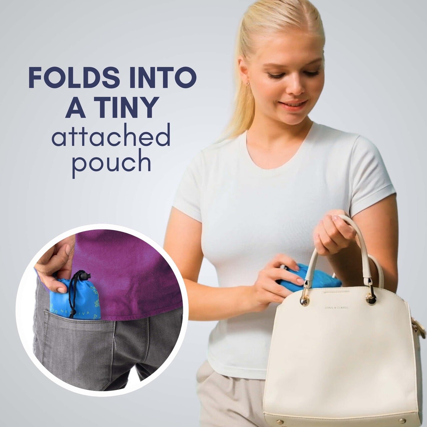 Nereiva 5 Pack Foldable Grocery Bags into Tiny Pouch - Large Capacity Multi-Color, Great for Travel, Durable, Washable Packable Shopping Bag, Comes with a carry pouch, Lightweight