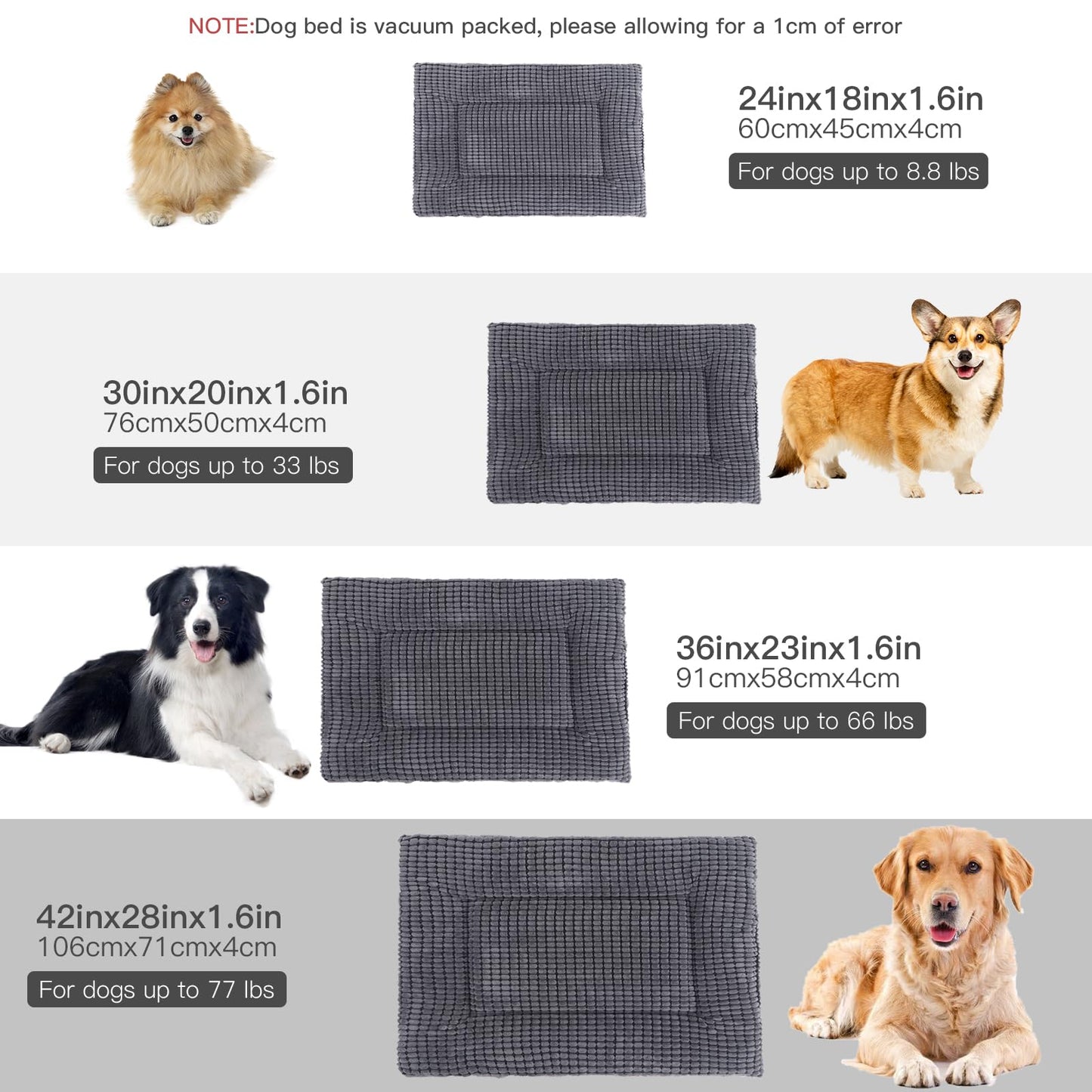 BVAGSS Dog Bed Mat,Reversible Dog Crate Pad, Memory Foam Dog Beds, Soft Warm Pet Cushion for Small Medium Dogs, Washable Pet Sleeping Mattress Kennel Bed Pad XH079 (42''x28''x1.6'',Light Grey)