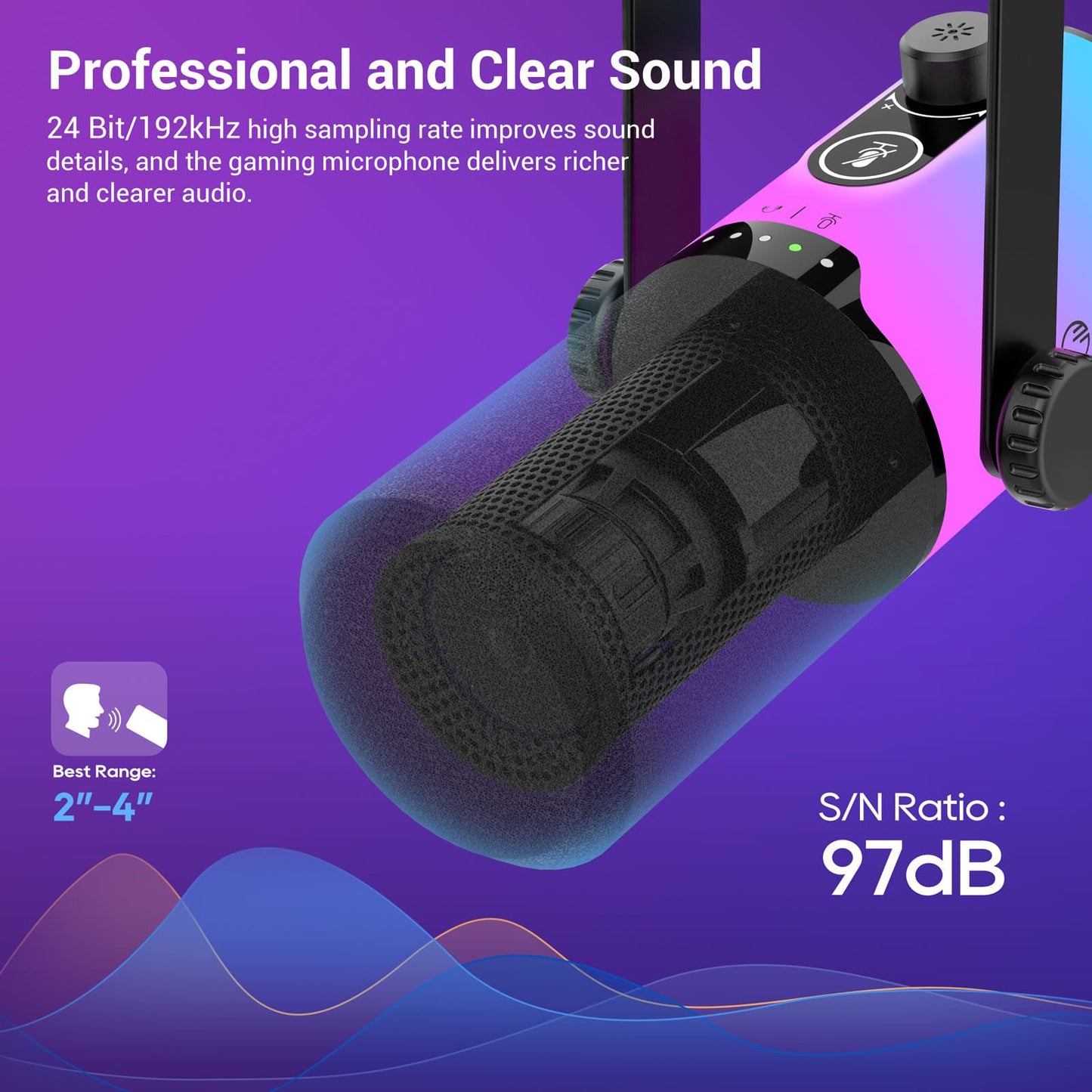 FDUCE USB/XLR Gaming Dynamic Microphone for Podcast Recording, PC Computer Gaming Streaming Vocal Mic with RGB Light, Mute Button, Gain Knob, Headphones Jack, with Boom Arm (D20+)