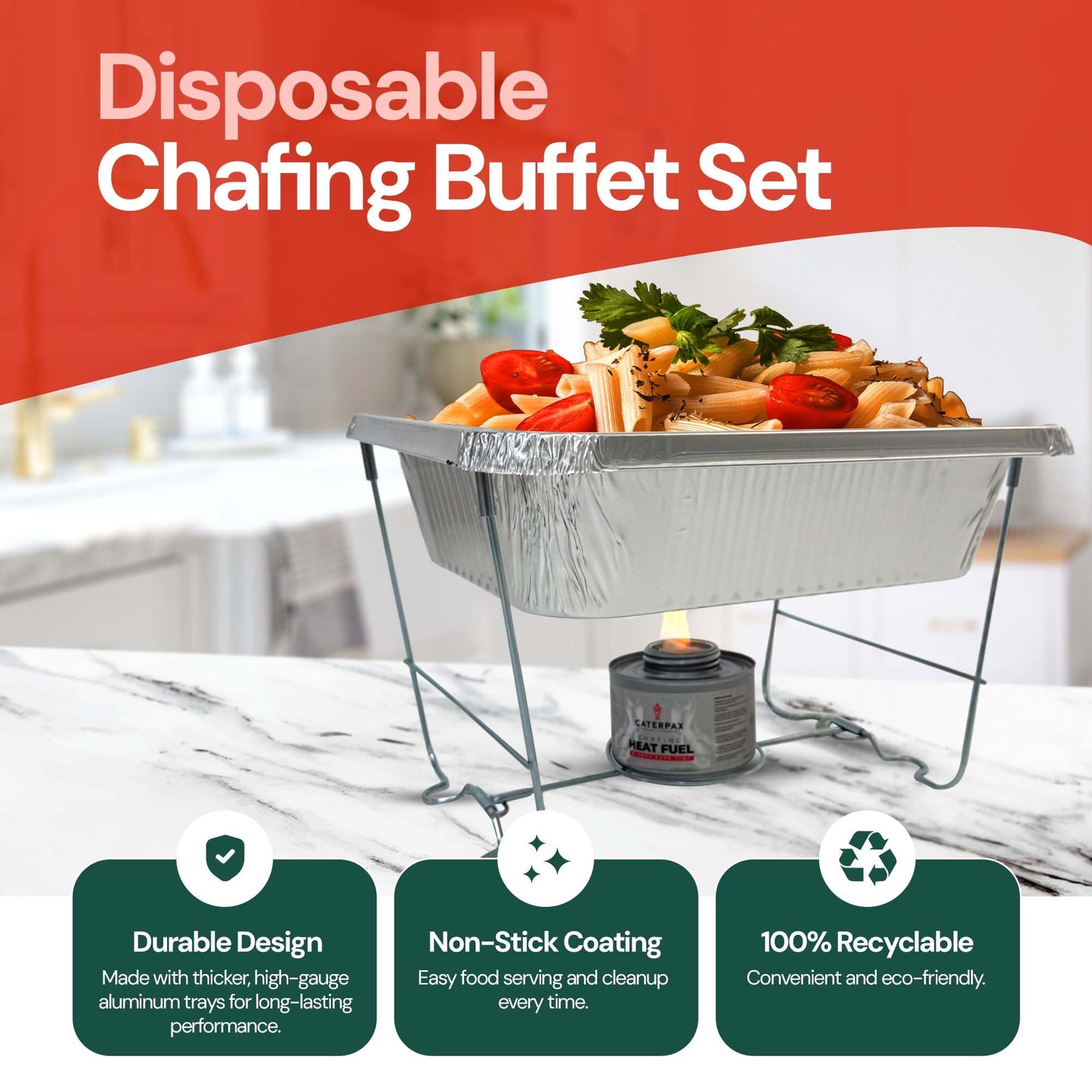 Disposable Chafing Dish Buffet Set (39 PCS) – Catering Food Warmers with 6X Half-Size Serving Pans, Covers, Foldable Racks, Utensils & Fuel Cans - Perfect for Buffets, Parties, Events & Food Serving