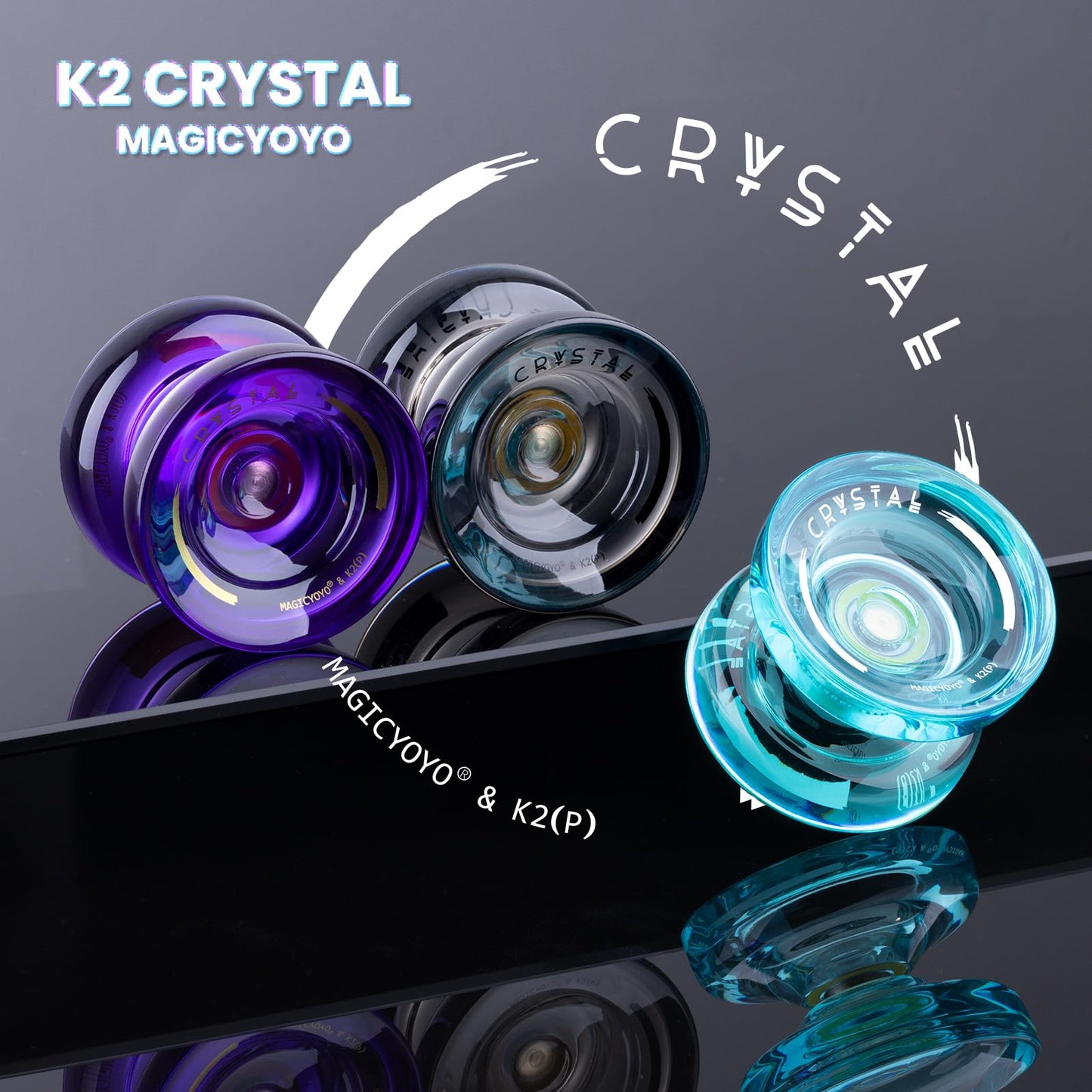 3 Pack of Yoyo K2 Crystal, Responsive Yoyos for Kids Beginner, Dual Function Yoyos with Replacement Unresponsive Yoyo Bearings for Advanced Player+Bearing Removal+18 Yoyo Strings+3 Bags