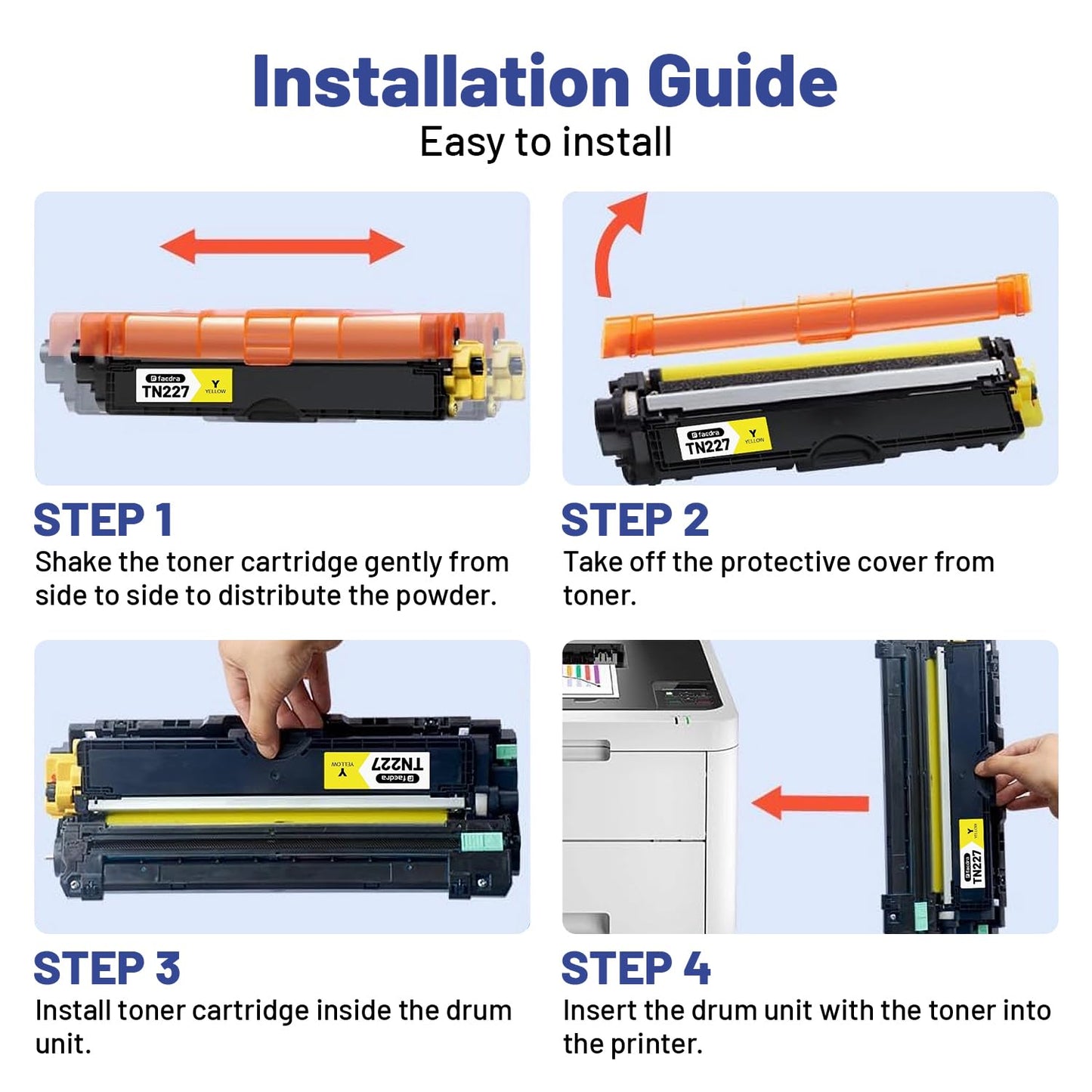 (with Chip) TN227 Toner Cartridge Compatible Replacement for Brother TN227 TN 227 TN-223 Work for Brother MFC-L3770CDW HL-L3270CDW HL-L3290CDW MFC-L3710CW HL-L3210CW Toner, (4-Pack, BK/C/M/Y)