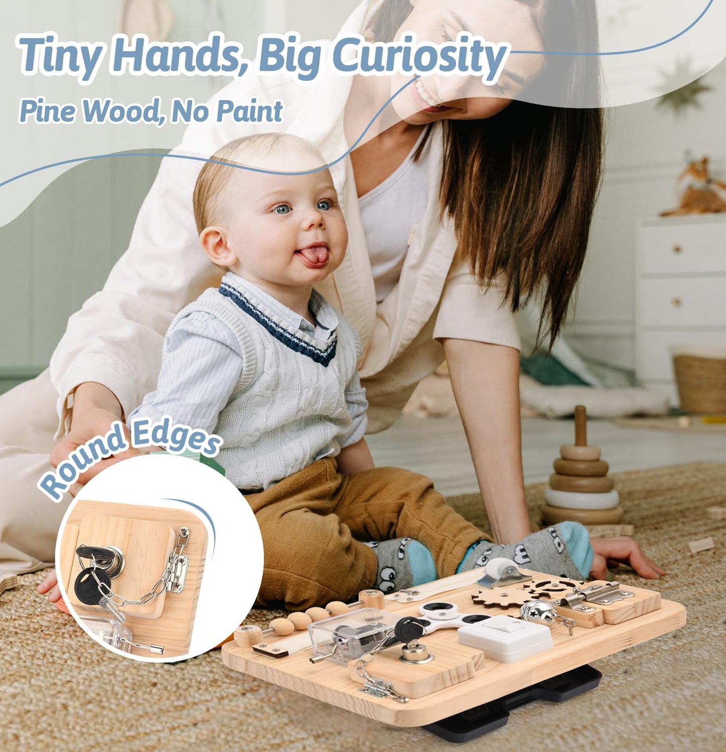 Montessori Busy Board for Toddlers - Wooden Sensory Toys for Fine Motor Skills - Travel Activity Board - Educational Toys for Baby Boys & Girls 1 2 3 4 Years - Ideal Gifts for Autism & ADHD