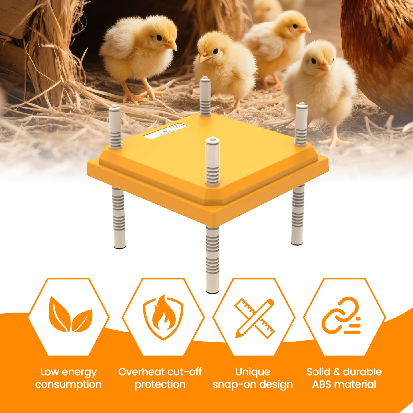 Brooder Heater for Chicks, 10 x 10 Inches Chicken Brooder Heating Plate, Height Adjustable Poultry Heater for 15 Chicks, Temperature Control for Chicken Coops