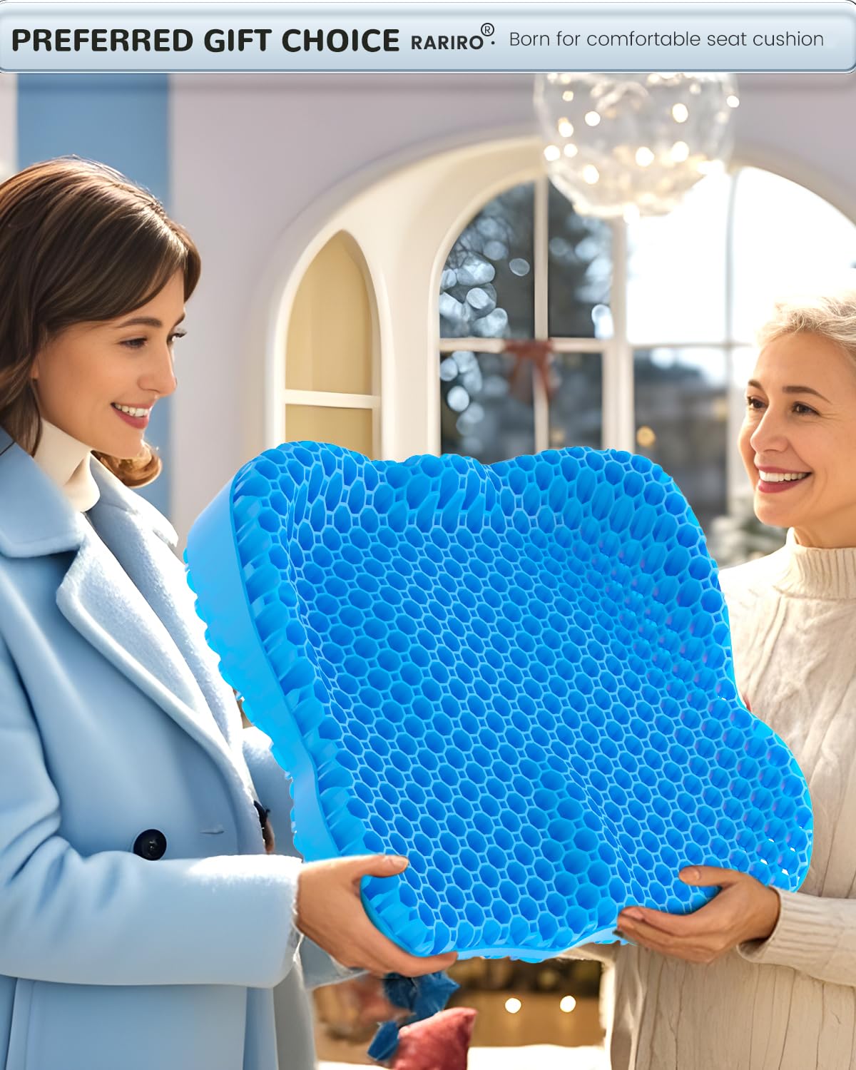 Thickened Gel Seat Cushion, Chair Seat Pads for Wheelchair, Gel Cushion Seat for Pressure Coccyx Sciatica Pain Relief, Egg Cushion for Car Office Chair, Cooling Cushion for Long Sitting[Blue-2.75"]