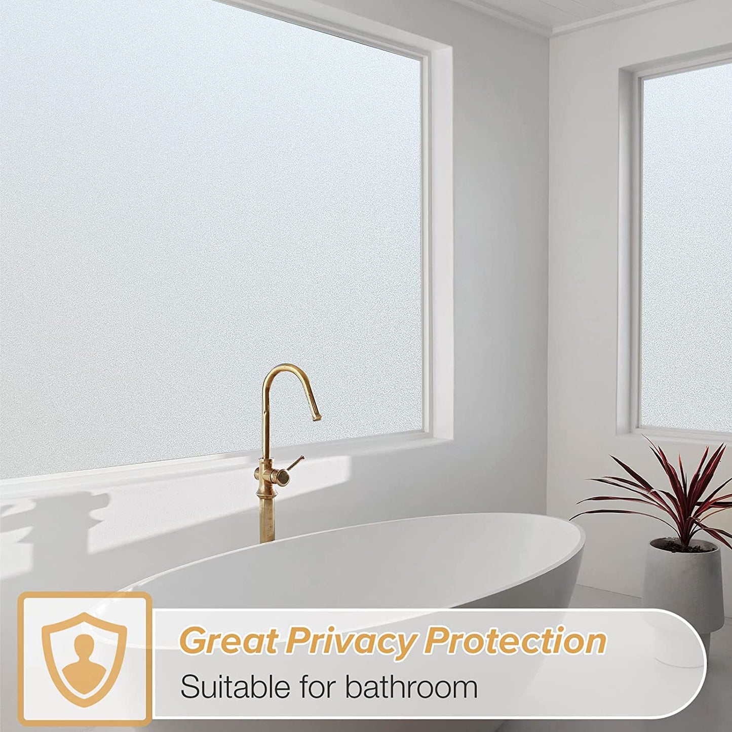rabbitgoo Window Films for Privacy Frosted Glass Film with Backing Grid Lines Non-Adhesives Privacy Sticker Static Cling Window Covering Decals for Home Office Bathroom Door 90 x 200cm, Pure Frosted