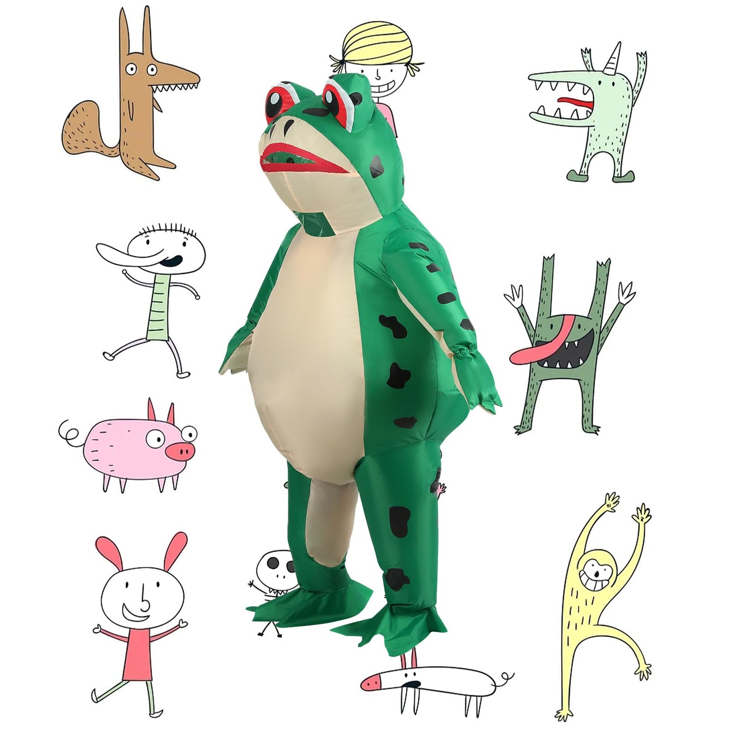 Inflatable Costumes for Kids Inflatable Frog Costume Teen Halloween Cosplay Party Polyester Blow Up Costumes