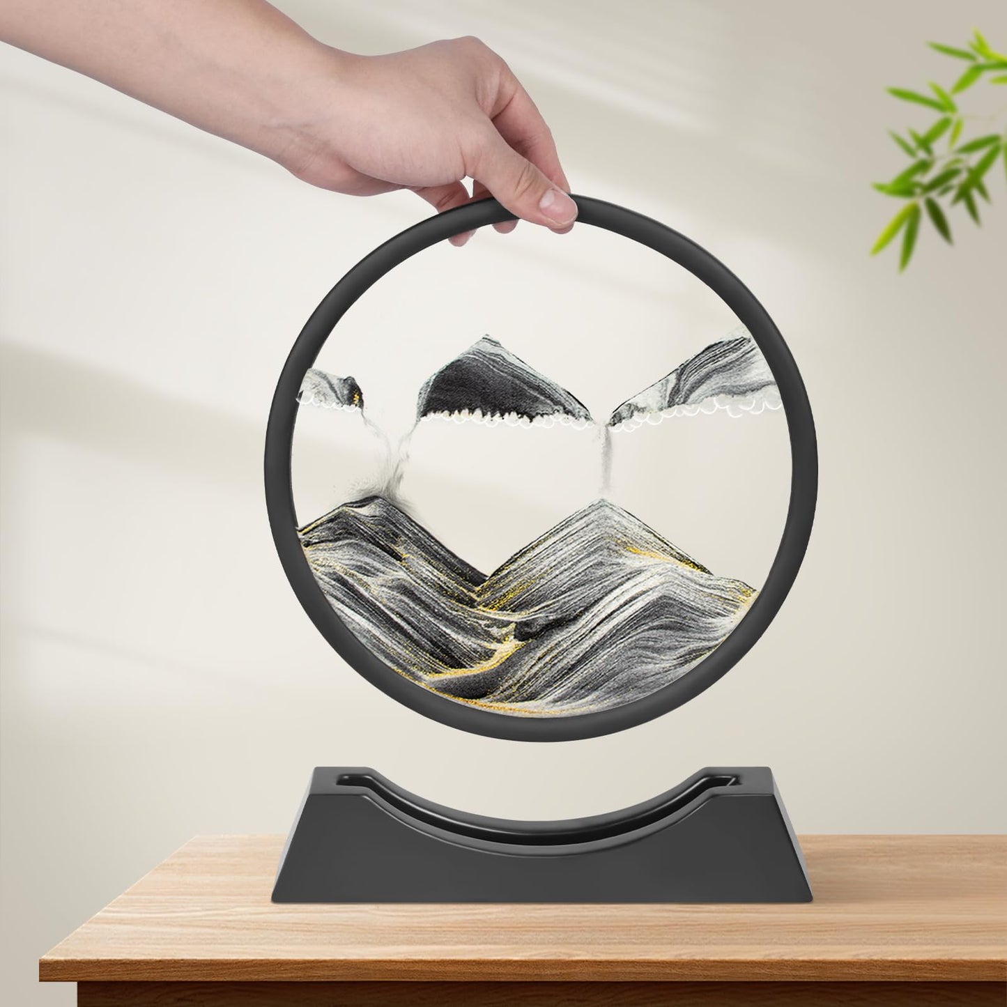 Wai Danie Moving Sand Art Picture 3D Hourglass Deep Sea Sandscape Liquid Motion Display Painting Flowing Sand Frame Relaxing Desktop Home Office Work Decor (Black, 12 Inches)