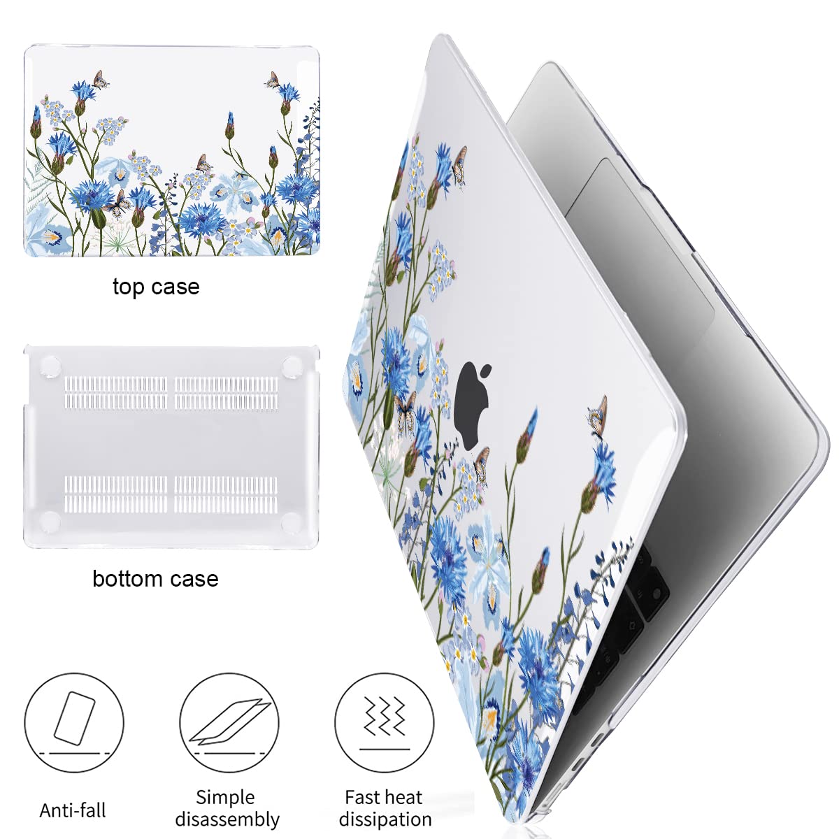 LCMOCICO Compatible with MacBook Air 13 inch Case M5 2026 2025-2022 A3449 A3240 M4 A3113 M3 A2681 M2 Chip, Crystal Pattern Plastic Hard Case Cover for Mac Air 13.6 M5 Touch ID, Tropical Blue Flowers