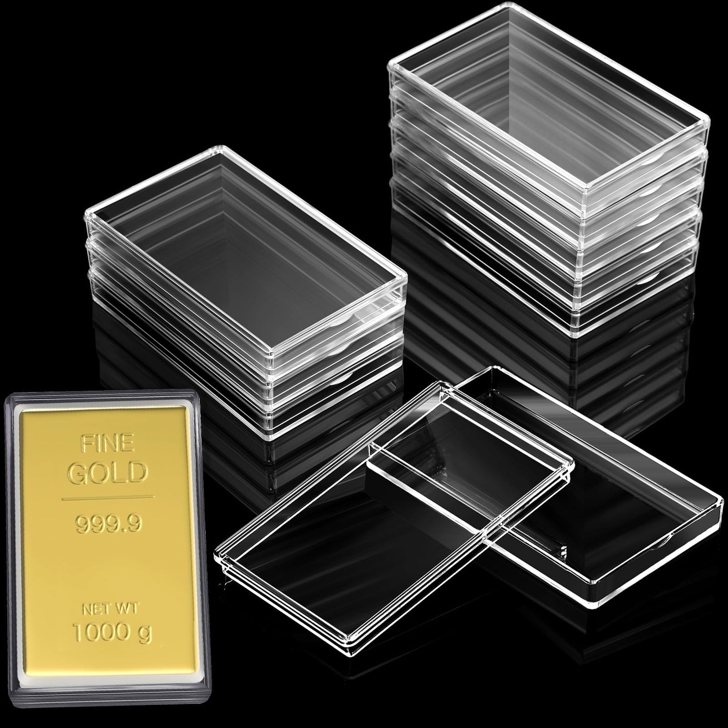 Ctosree 10 Pcs 10 oz Silver Bar Holder 10 oz Silver Bar Storage Case Clear Silver Bar Case Acrylic Storage Container Fit Silver Bar Box for Silver Bar