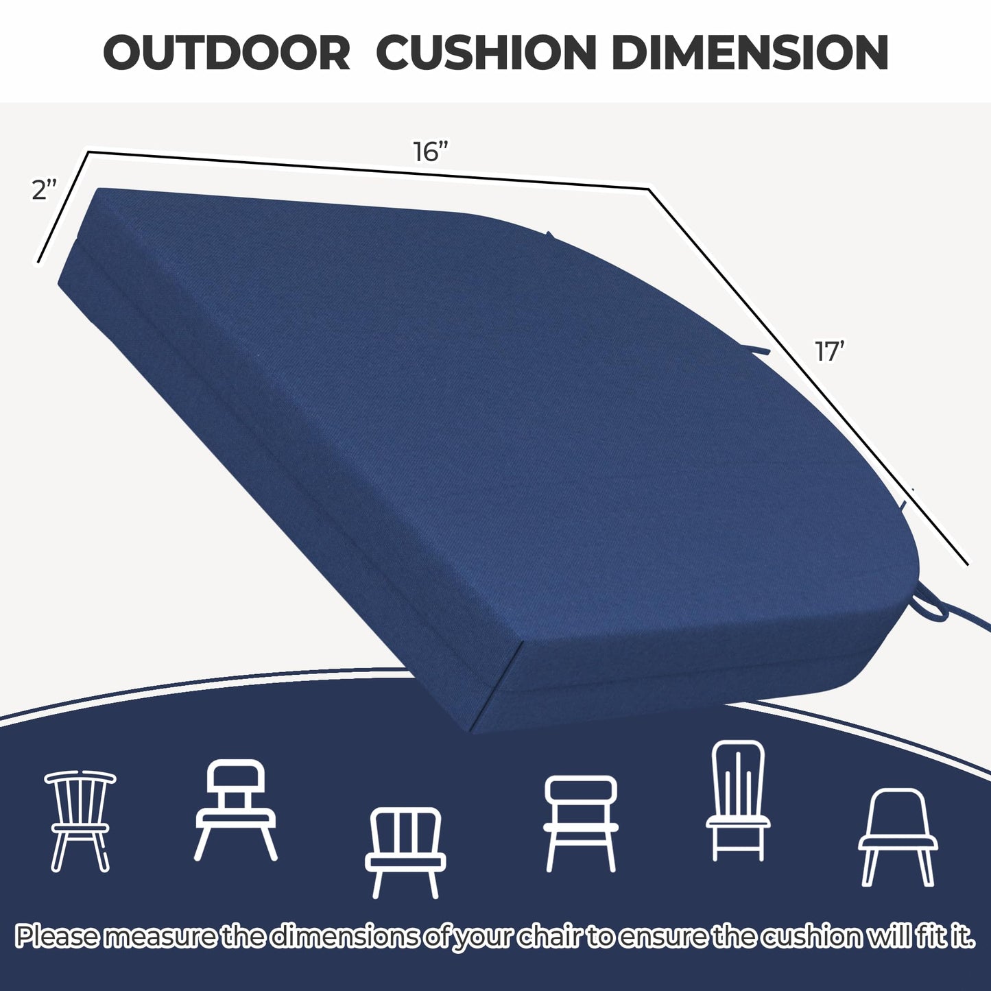 Bafode Patio Chair Cushions Set of 4, 17" x 16" x 2" Waterproof Outdoor Chair Cushions for Furniture, Seat Cushion with Ties, for Patio, Yard, Garden Dining Chair