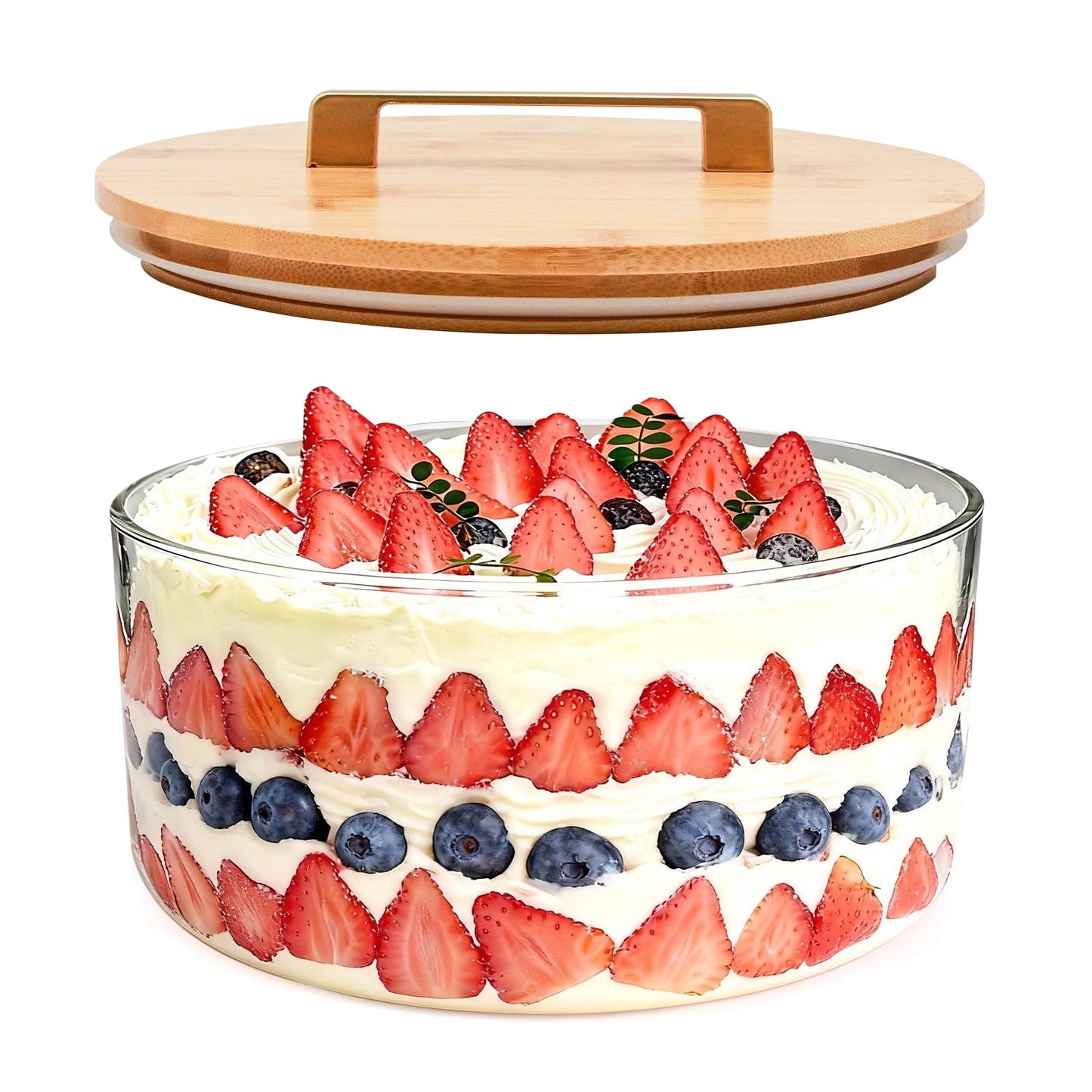 Acelane 10 Inch Glass Trifle Bowl with Sealed Lid, 200oz Large Salad Bowl, Modern Versatile Mixing and Serving Bowl for Salad, Dessert, Ice Cream, Cake and Party, Home, Microwave & Dishwasher Safe
