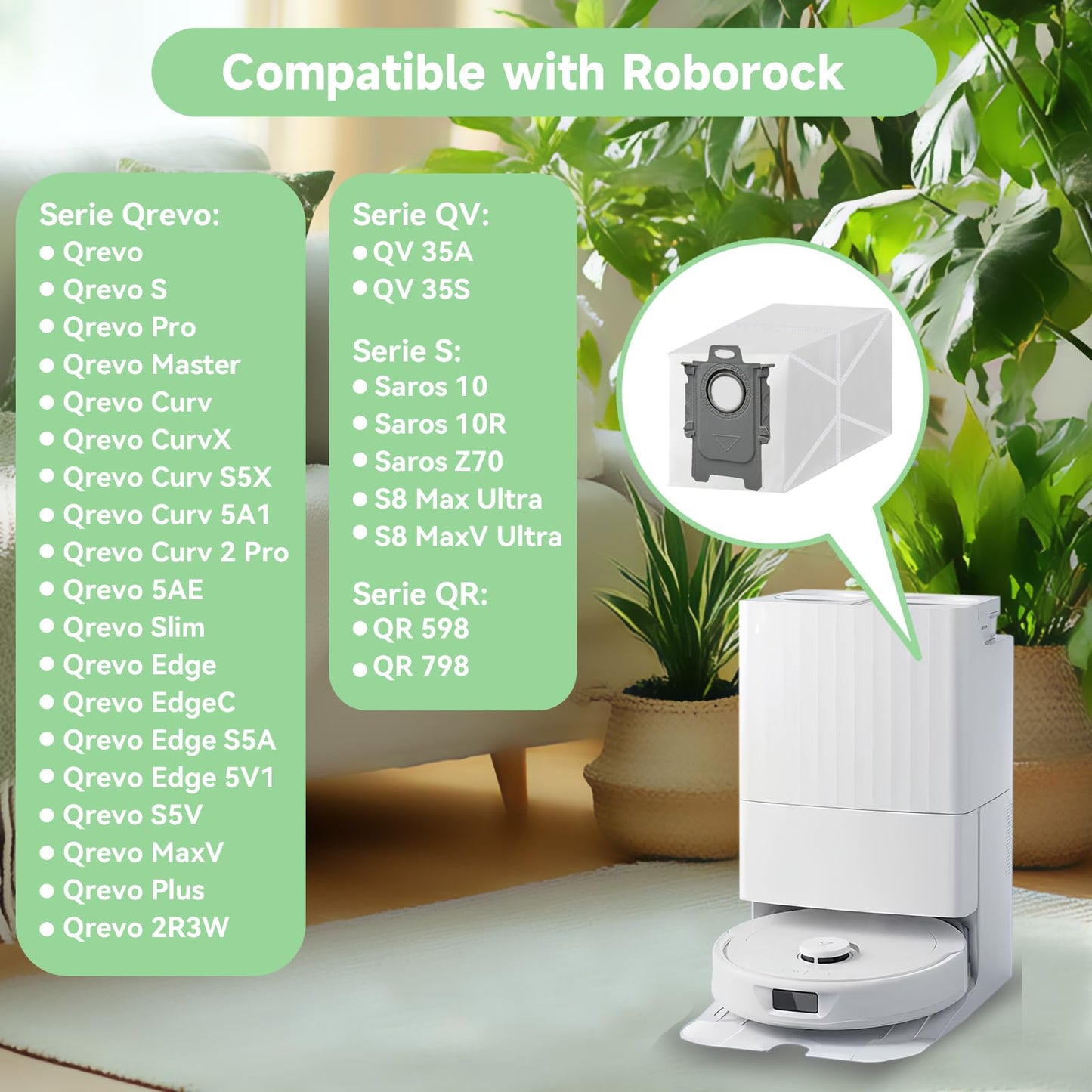 WAIKAS 20 Pack Qrevo Dust Bag for Roborock Qrevo QV 35A/35S, Qrevo S5V, Qrevo Curv S5X, Saros 10/10R/Z70, Qrevo Edge, Qrevo S/Pro/Master/Plus Robot Vacuum
