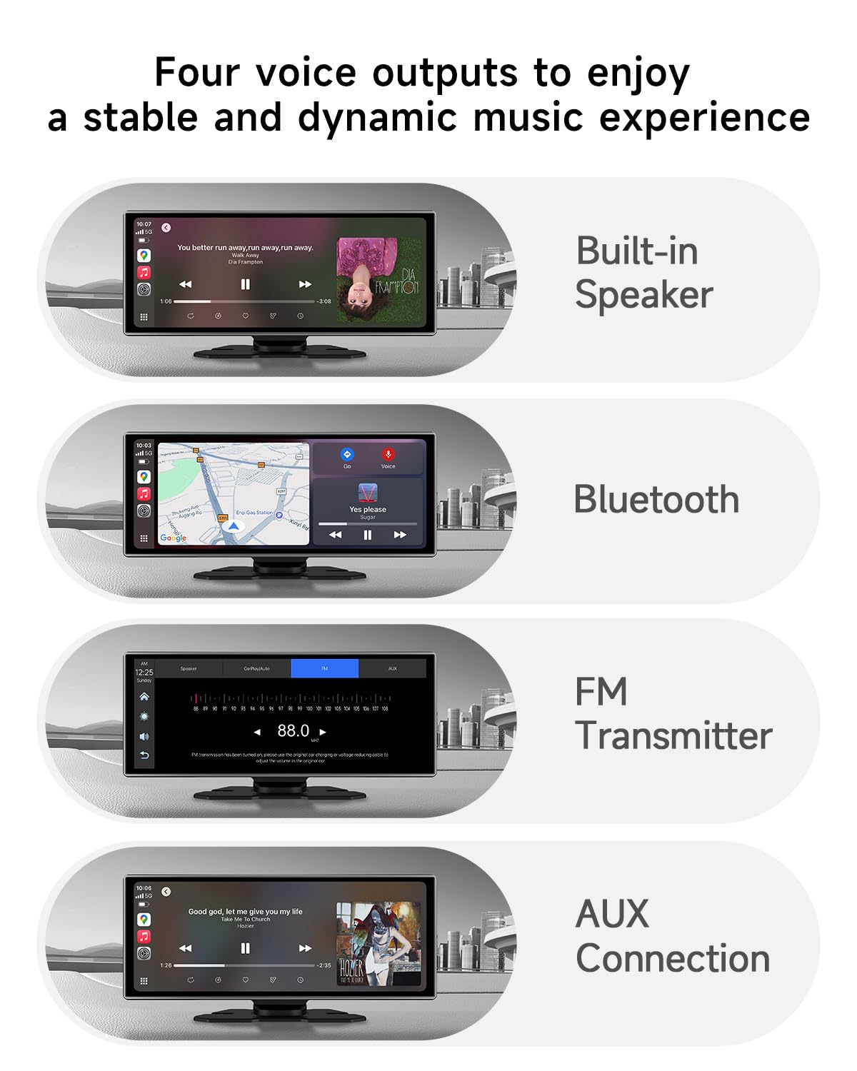 11.26'' Wireless Portable Car Play Screen for A-pple CarPlay & Android Auto, Backup Camera, Mirror Link, Bluetooth, Voice Control, GPS Navigation, FM