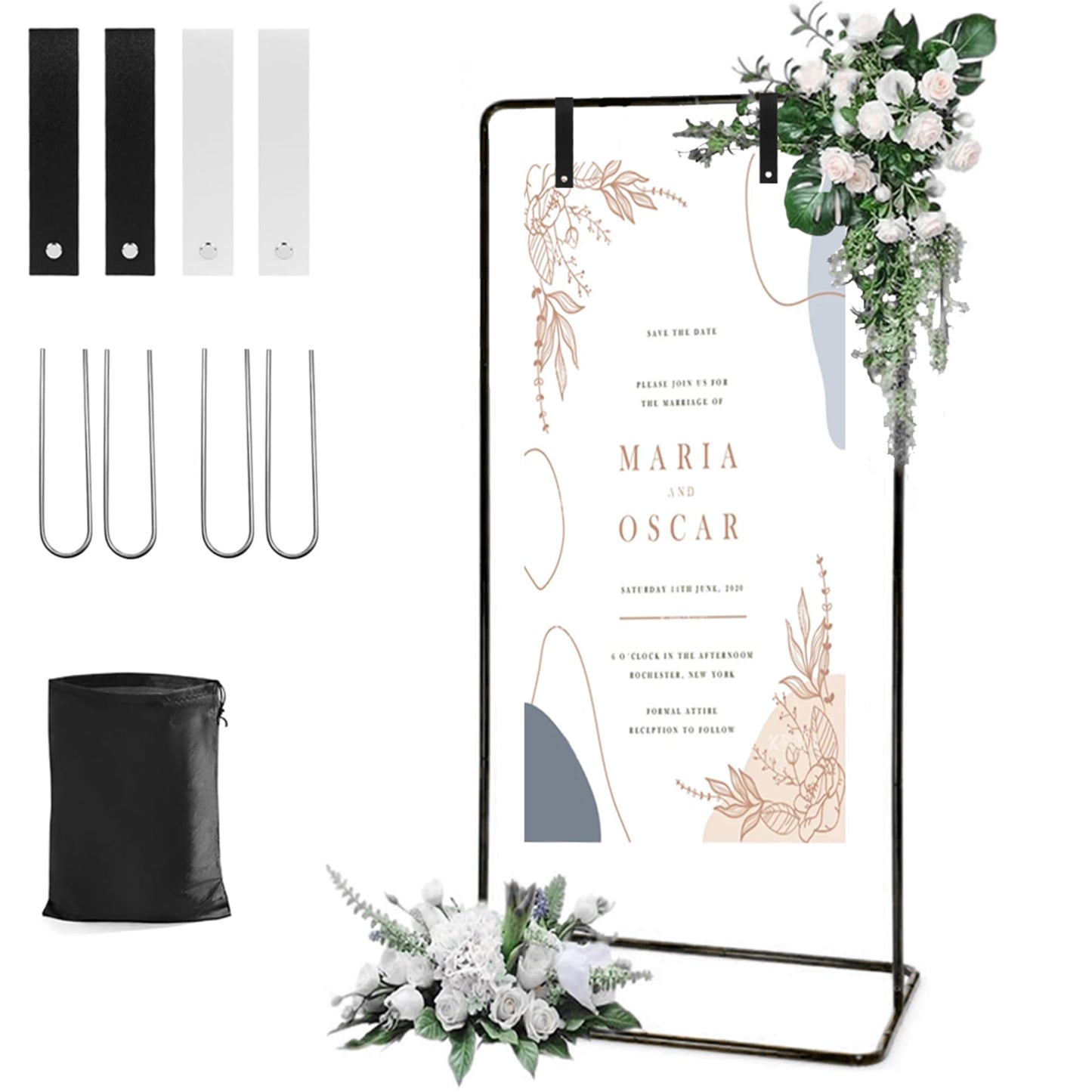1Set Wedding Sign Holder Adjustable welcome to our wedding sign stand Heavy Duty Easel Stand for Sign Easel Display Used for indoor/outdoor display sign poster bracket (Black)