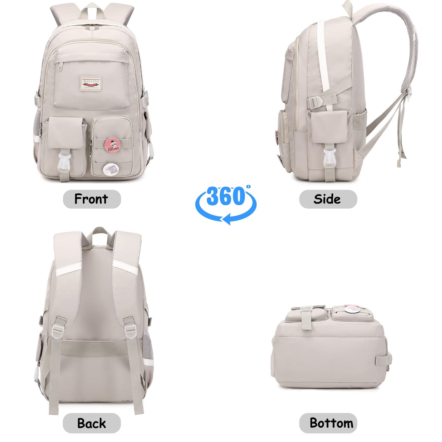 Makukke School Backpacks for Teen Girls - Laptop Backpacks 15.6 Inch College Bookbag Anti Theft Women Casual Daypack, Gray