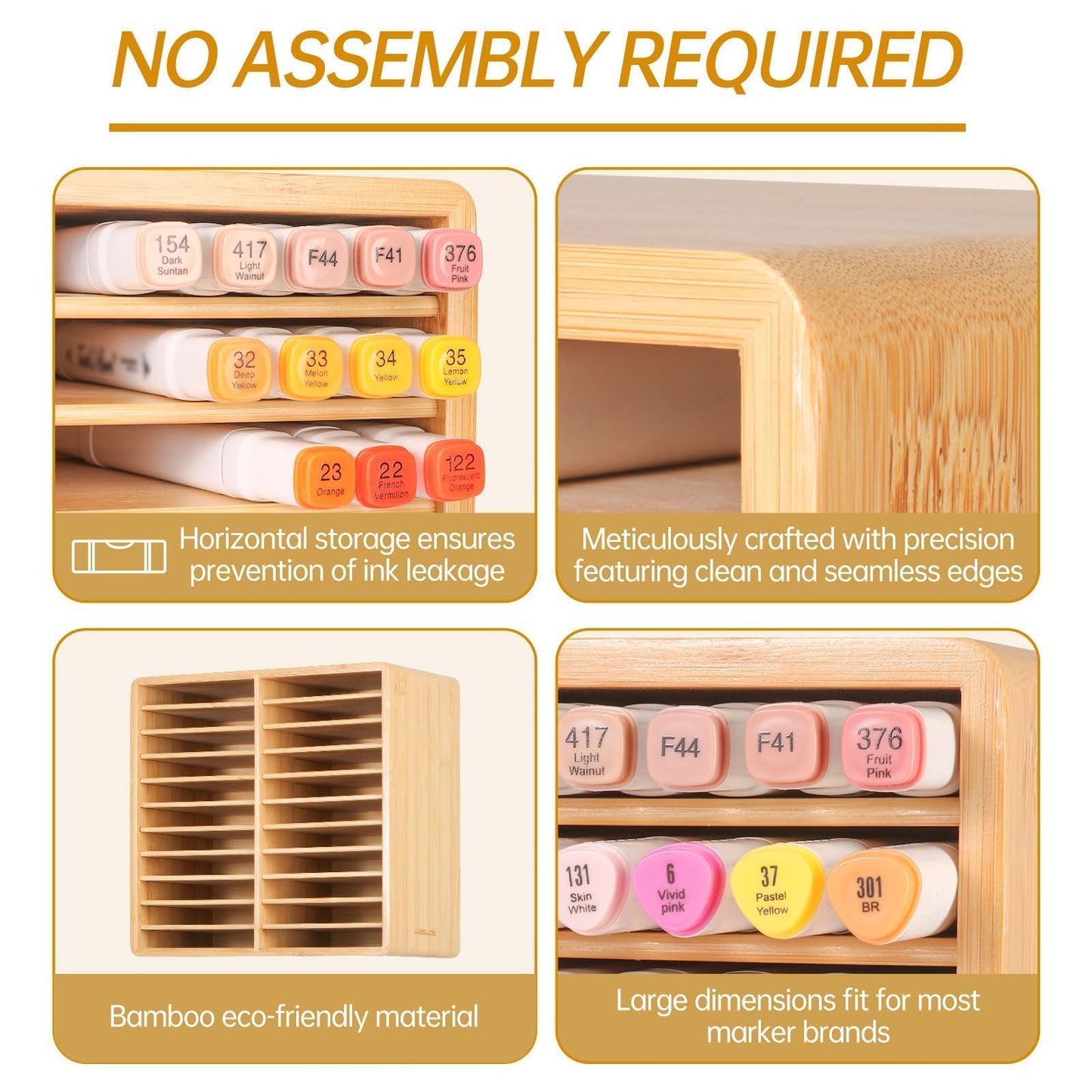 walowalo Marker Organizer Hold 176 Markers Bamboo Pen Holder Art Supply Pencil Storage 22 Compartments All-in-One Alcohol Marker Storage for Home Office Desk Classroom Birthday Gifts