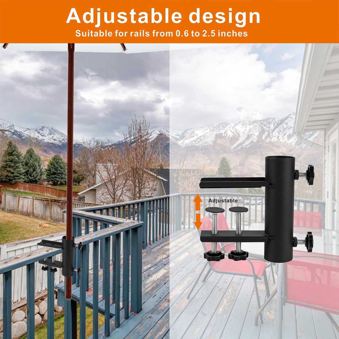 Wdwlbsm Patio Umbrella Clamp, Umbrella Clamp Stand Holder, Heavy Duty Metal Outdoor Umbrella Clamp Bracket Mount to Deck, Railing, Bleachers, Fence, Benches, Outdoor Courtyard (Black)