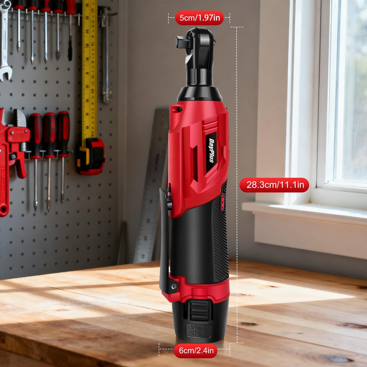 Cordless Electric Ratchet Wrench Kit, 0-2300 RPM 3/8 Inch Power Ratchet Wrench with Variable Speed Trigger 2X 1.5Ah Li-Ion Batteries, 7 Sockets, Fast Charge -Red