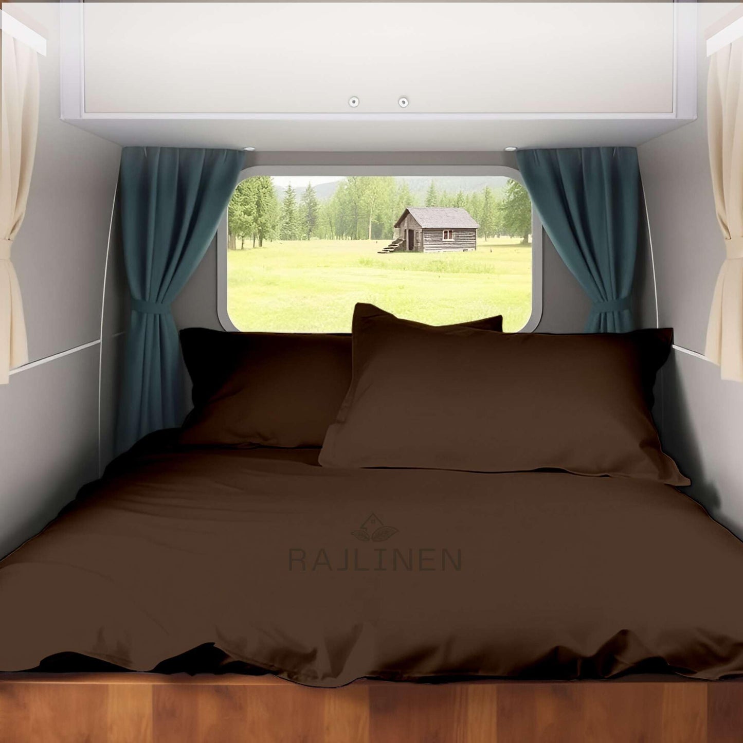 RV Mattress SHORT QUEEN SHEET SET - (60x75) Solid Chocolate 400 Thread Count Egyptian Cotton -Made Specifically for RV, Camper & Motorhomes