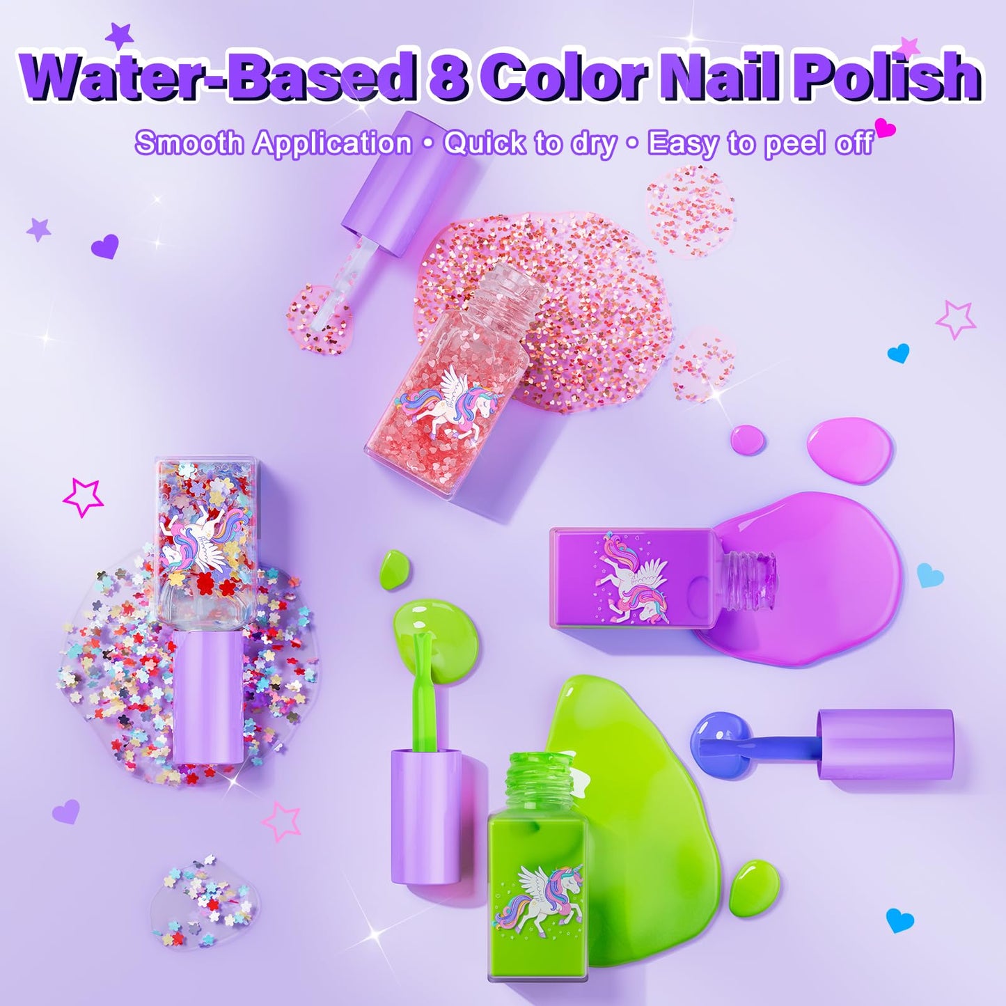 Glisiol Kids Nail Polish Set for Girls Toys, Washable Quick-Dry Toddler Nail Art Kit with Air Cooling Dryer and Cosmetic Case, Christmas or Birthday Gifts for Girls Ages 3 4 5 6 7 9 10 11 12-Purple