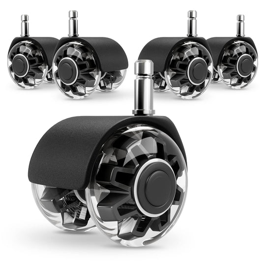 Office Chair Caster Wheels (Set of 5),Heavy-Duty Chair Wheels Support 2200lbs,Mute Rubber Chair Casters for Hardwood Floors and Carpet,2 Inch Universal Fit,casters for Hardwood Floors (Black)