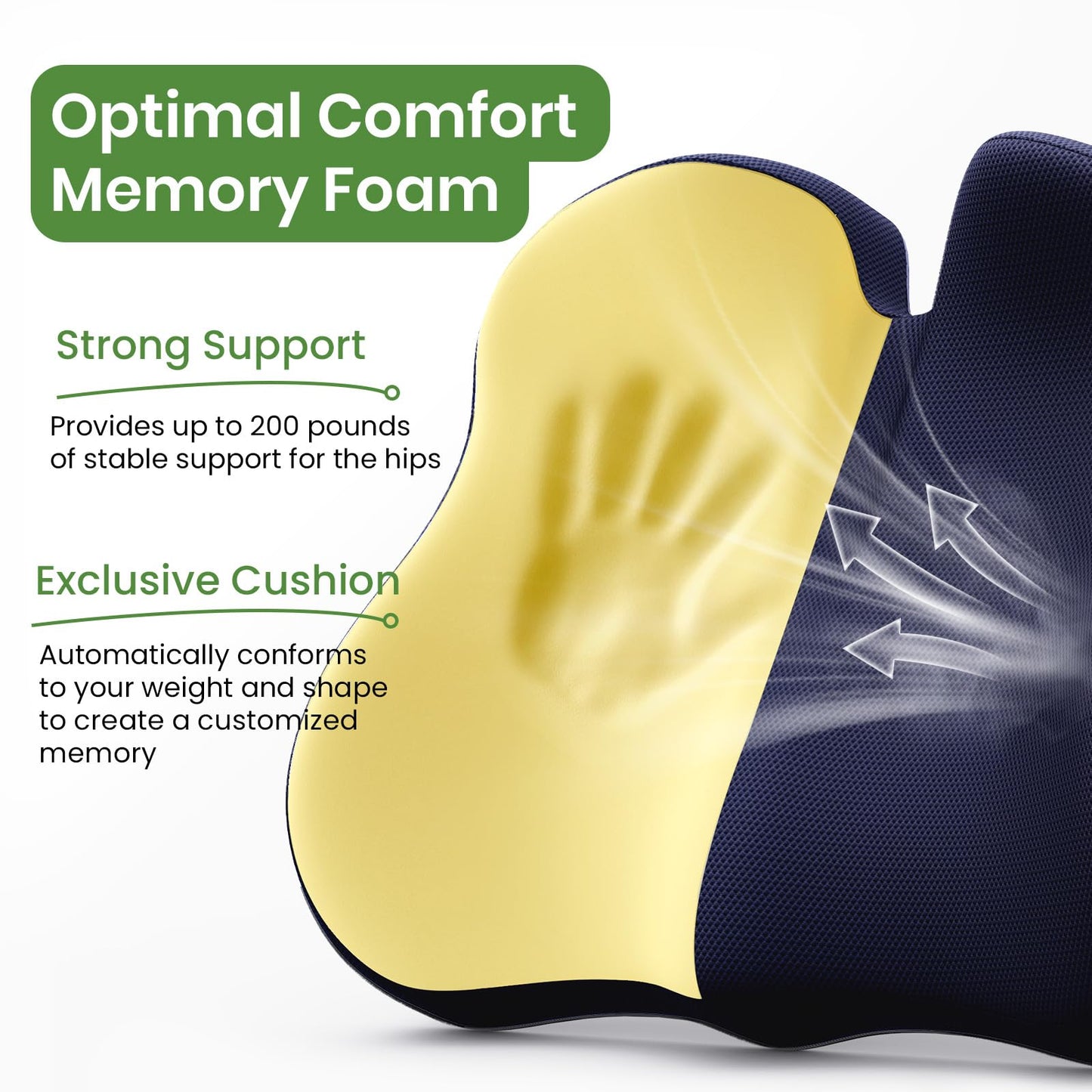 A-PCE Ergonomic Seat Cushion -Large Memory Foam Cushion for Office Chair- Sciatica & Lower Back & Coccyx Pain Relief - Car Seat Cushions for Driving Seat Cushion, Deep Blue