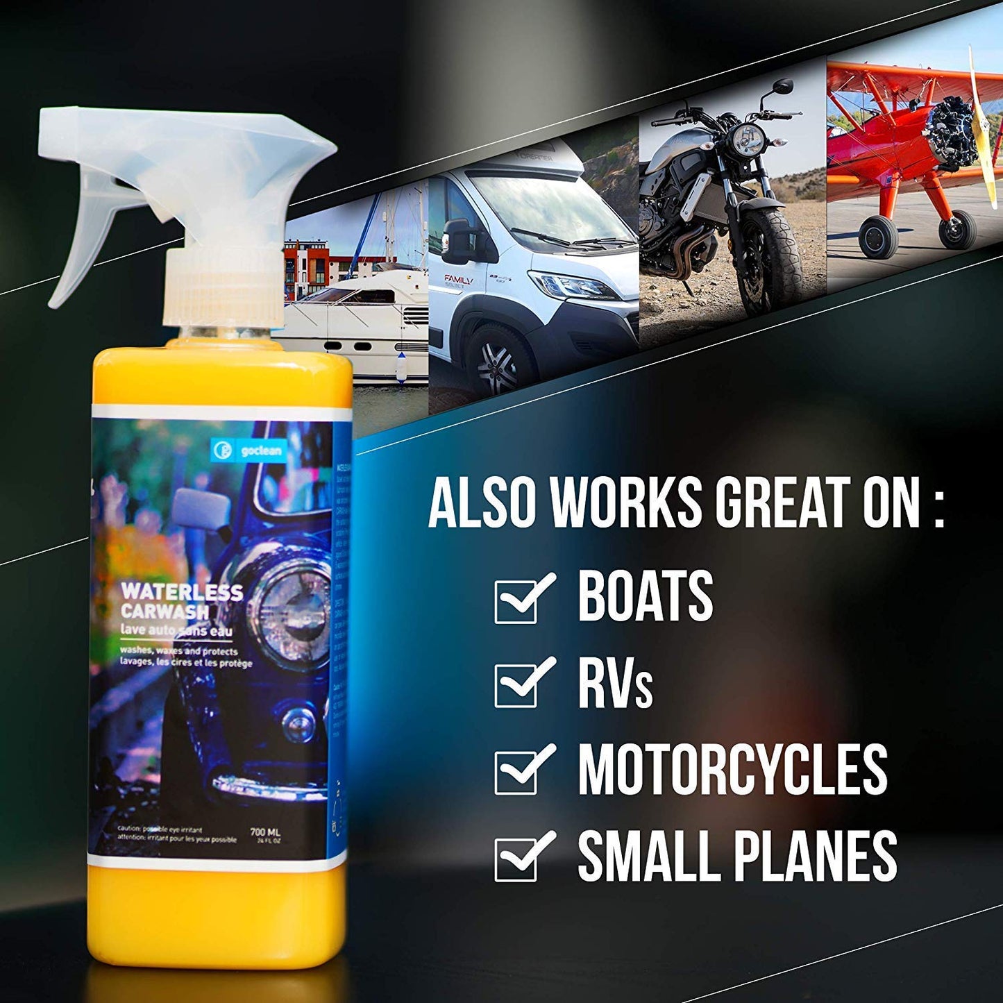 Goclean Waterless Car Wash 4L/135oz - 100% CANADIAN - The First & Original Waterless Wax & Wash. Clean, Quick Detail & Wax Anywhere Anytime. Great for Car, Motorcycles, RV and Marine
