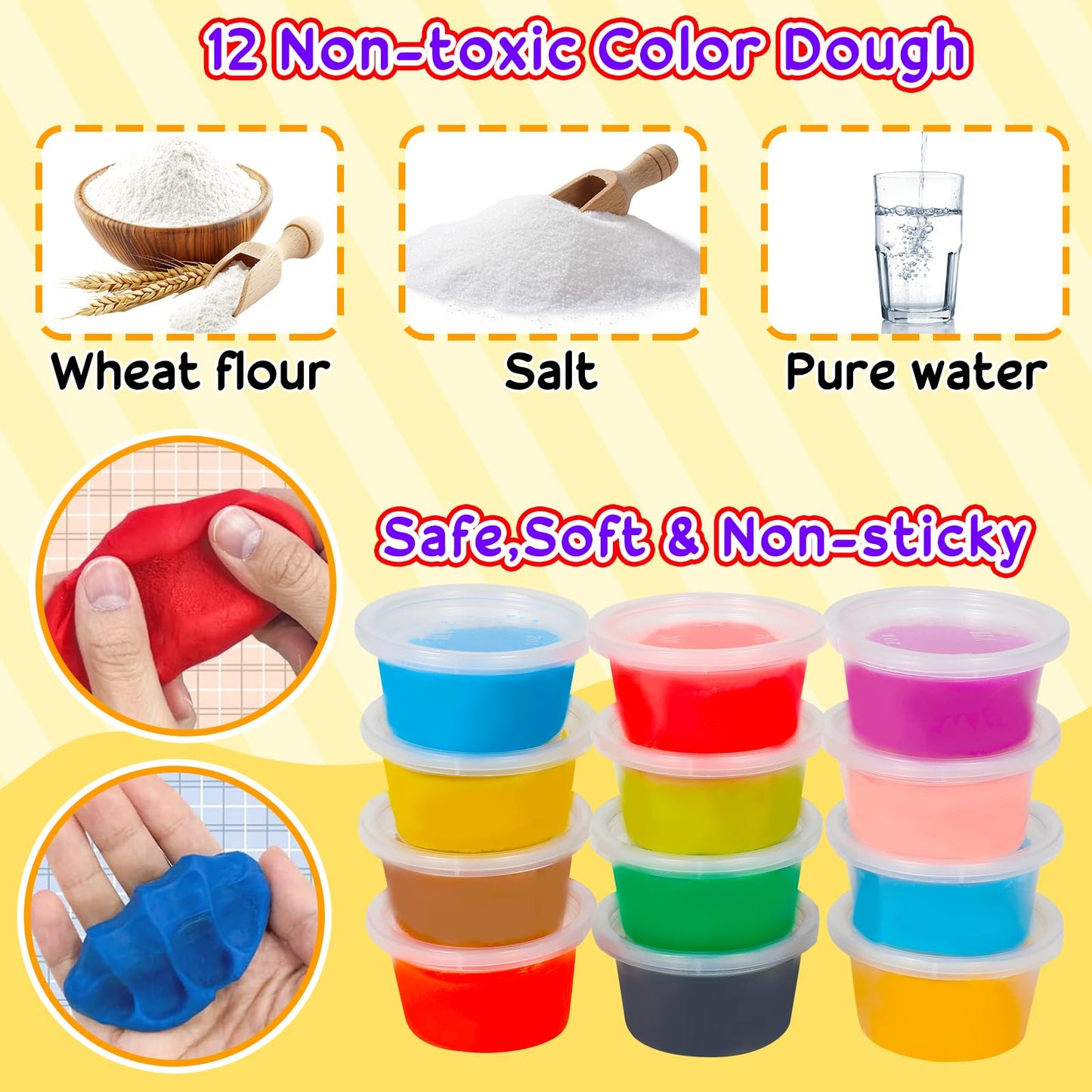3 in 1 Color Dough Kitchen Creations Set Ice Cream Noodle Hamburger Maker Machine Art Crafts Food Modeling Play Toys Deluxe Tools Kit for Boys Girls Kids Toddlers Ages 3+ (12 Colors Dough)