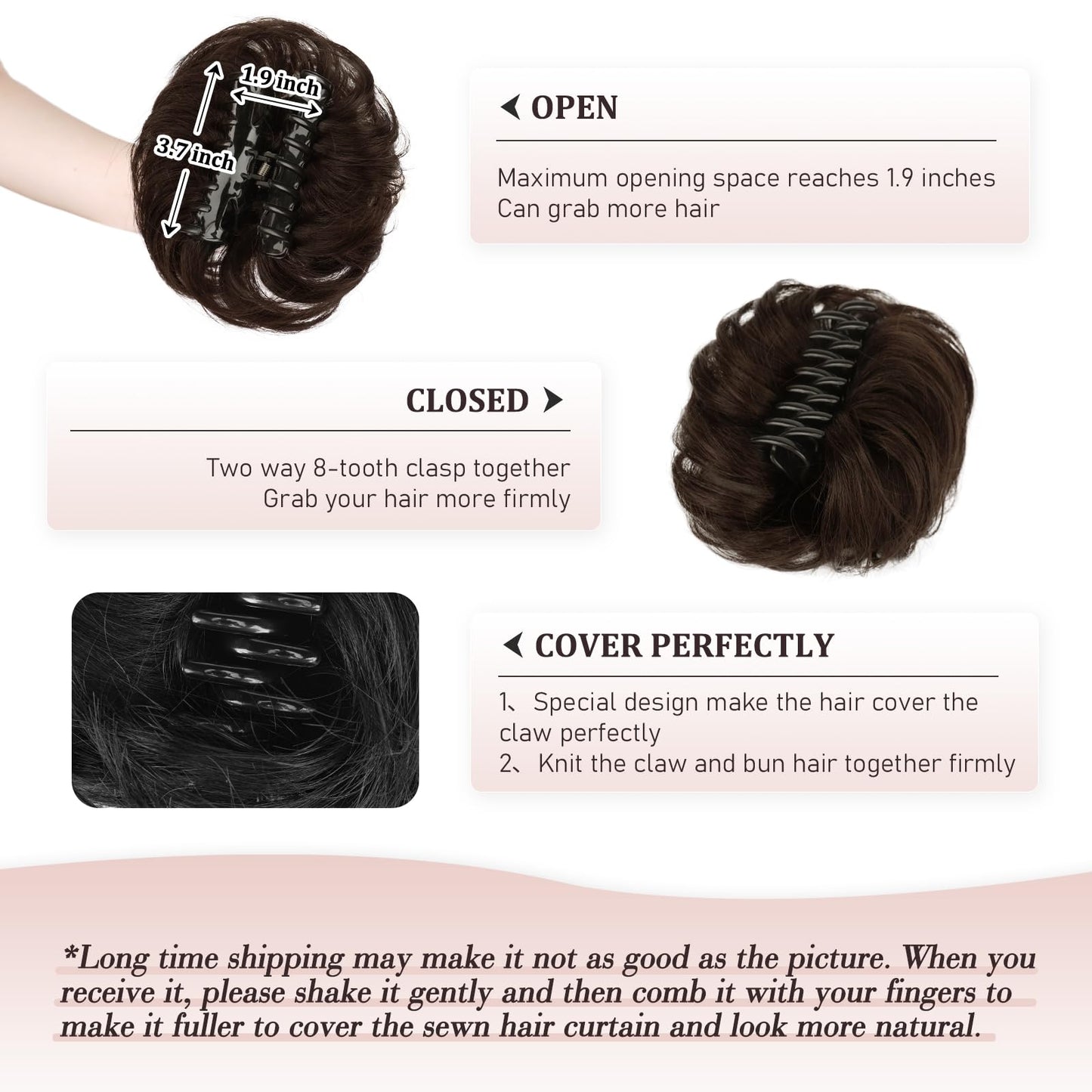 Claw Clip Messy Bun Hair Piece 100% Real Human Hair Buns Wavy Curly Chignon Hair Bun Extensions Tousled Updo Hair Buns Claw Clip Ponytail Hairpieces Hair Scrunchie (Dark Brown with 15% Dark Cocoa Blonde)