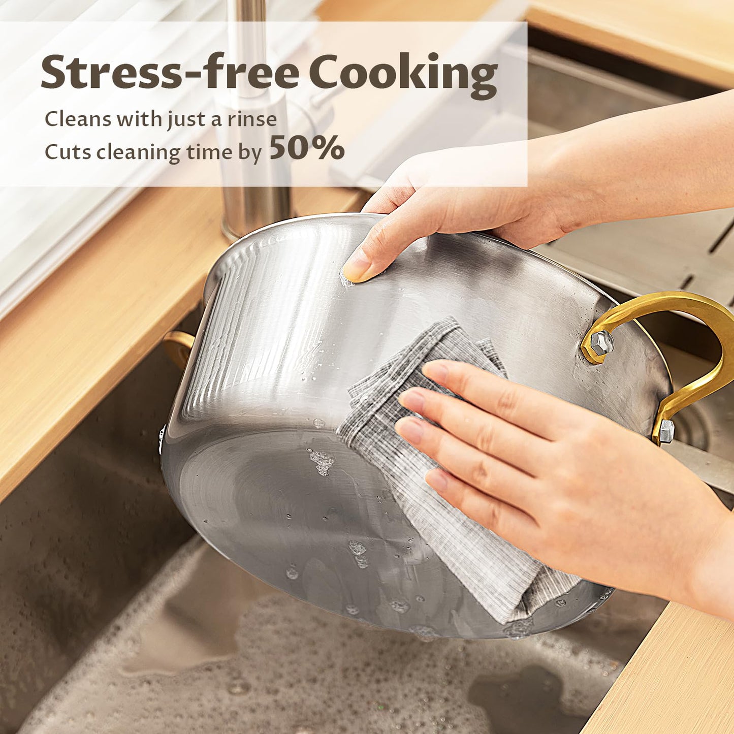 BEZIA 8 Quart 3-Ply Stainless Steel Stockpot, Soup Pot with Lid in Fully Clad Tri-Ply Stainless Steel, Even Heat Distribution, Cooking Pot with Handles, All Cooktops Compatible, Perfect for Stew
