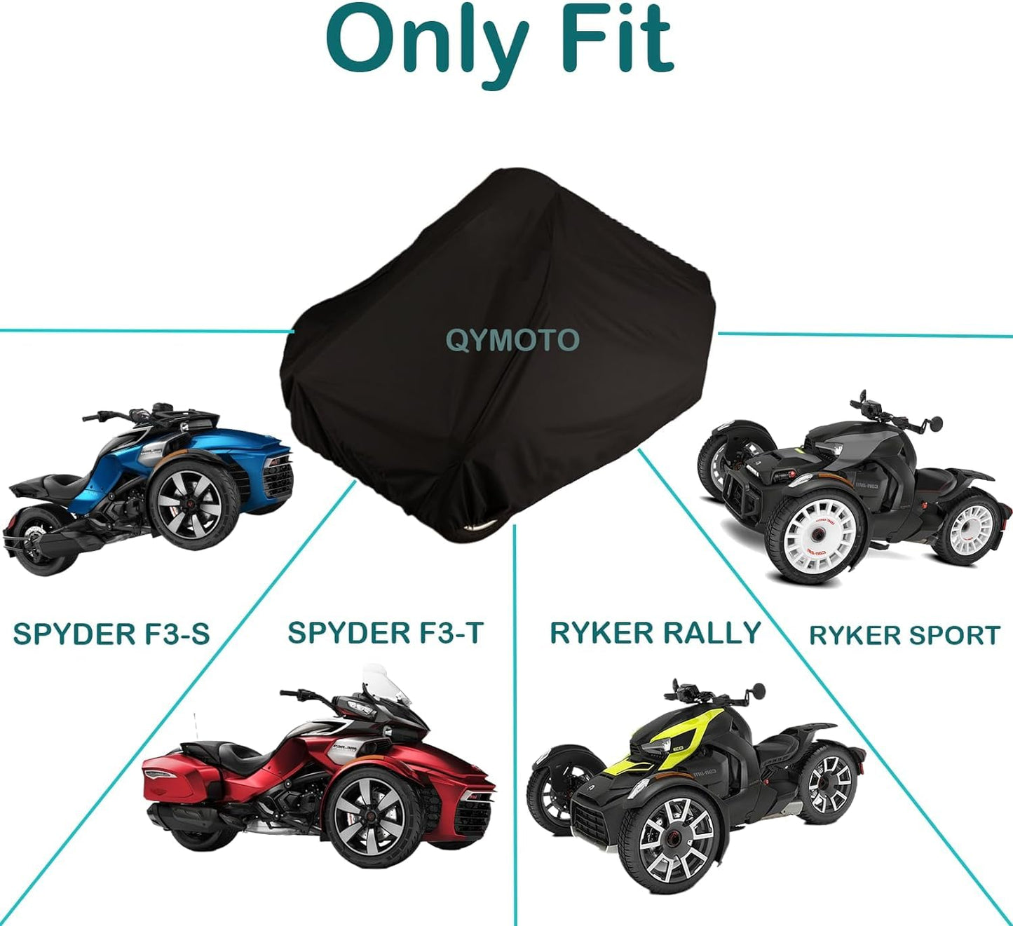 QYMOTO Spyder F3 Full Cover Ryker Cover Waterproof Compatible with Can Am Spyder F3-S/F3-T Ryker 600 900 Sport Rally 420D Heavy Duty Waterproof All Weather Protection Canvas(NOT for Limited Version)