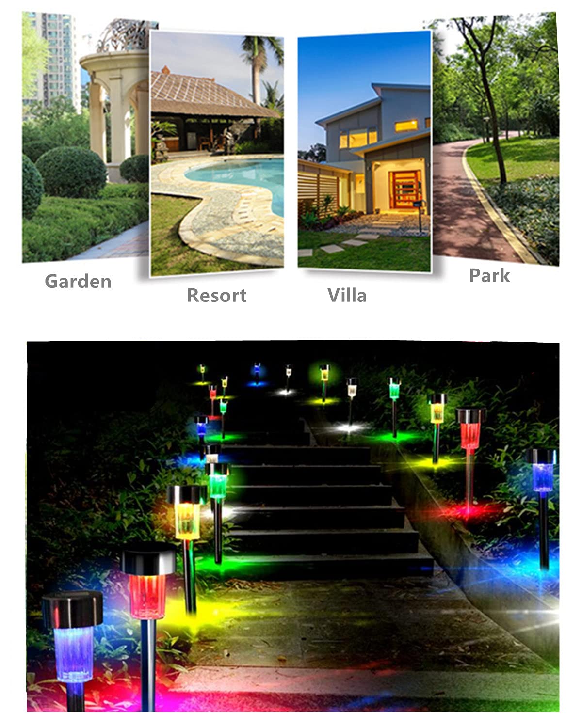 NEWOTE 10PCS LED Outdoor Steel Garden Solar Powered Landscape Light Lamp Yar Pathway Stake Lights (Blue)