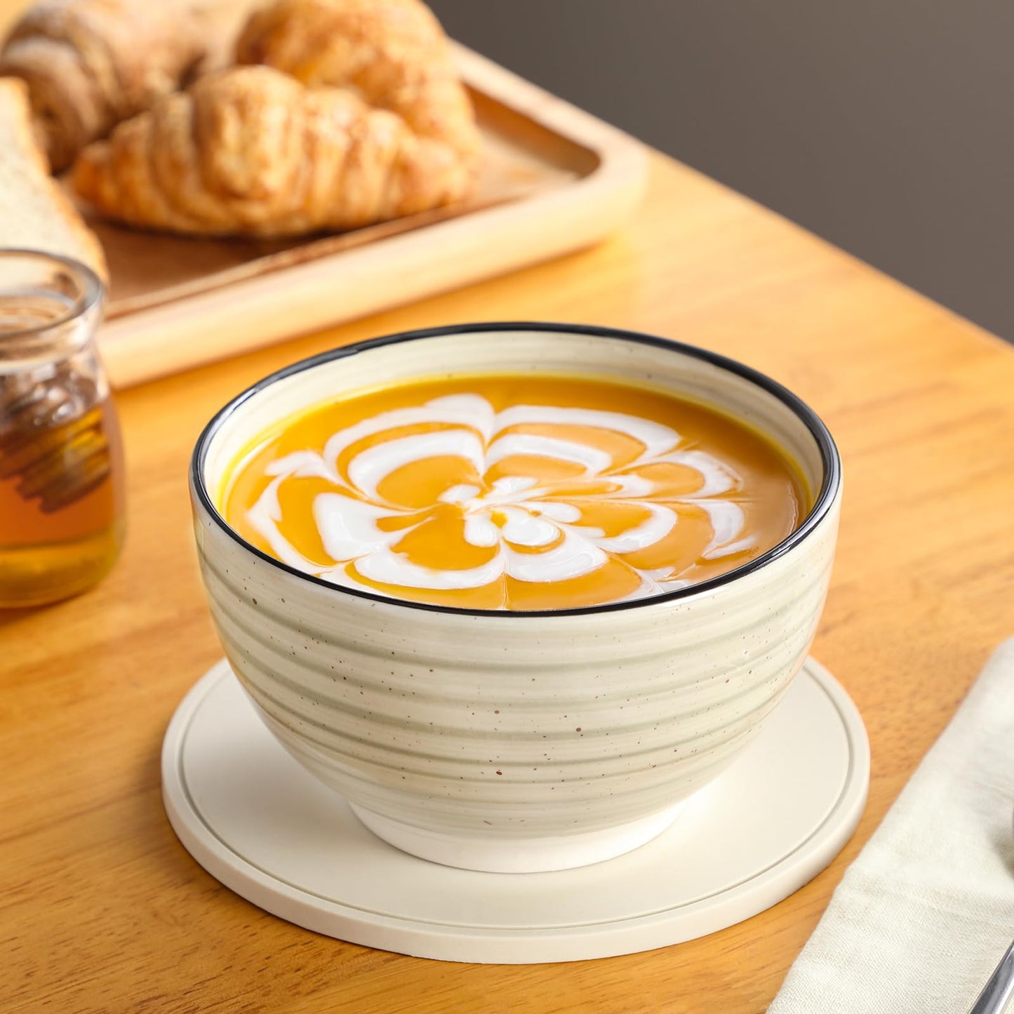 vancasso Dinnerware Sets 12 Pieces Bonbon Beige Dinner Set, Plates and Bowls Sets with Dinner Plates Bowls Handpainted Spirals Pattern Dish Sets, Service for 4