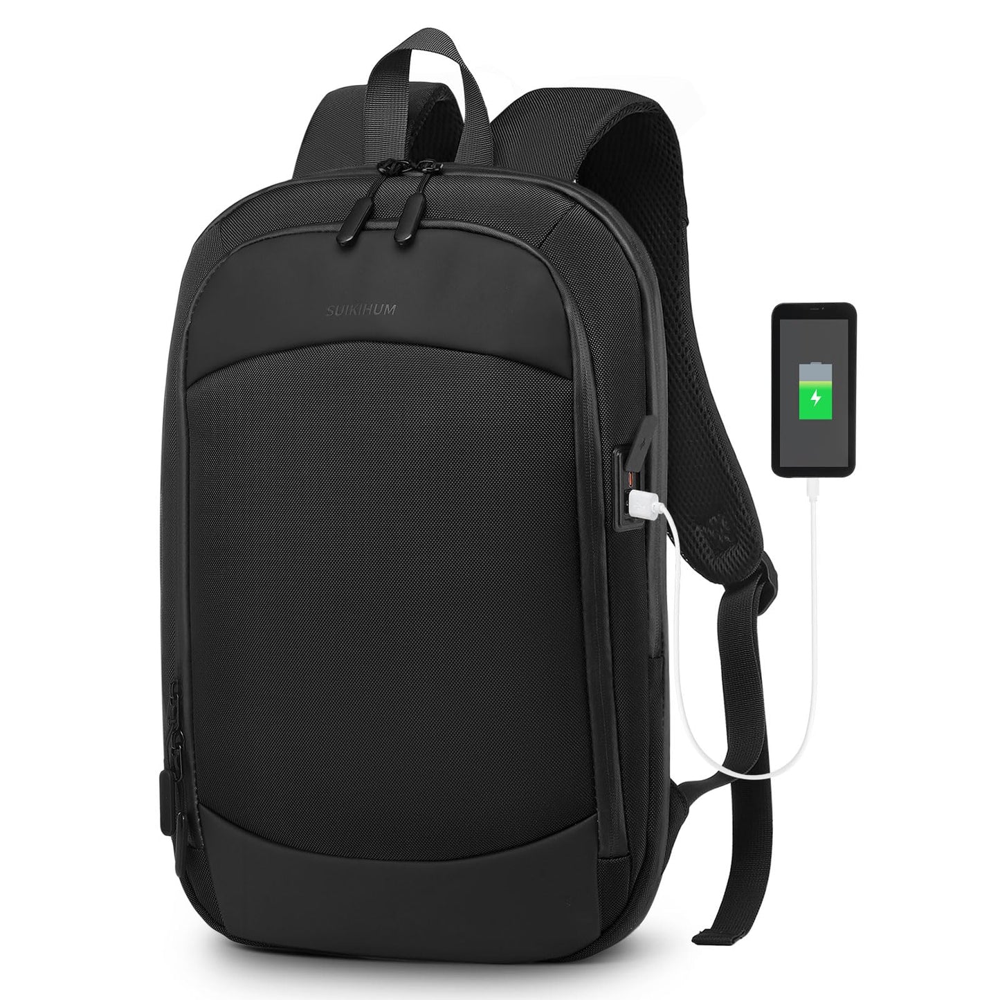 SUIKIHUM 15.6 Inch Laptop Backpack, Expandable with USB Port, Water-Resistant for Work, College and Travel, Black