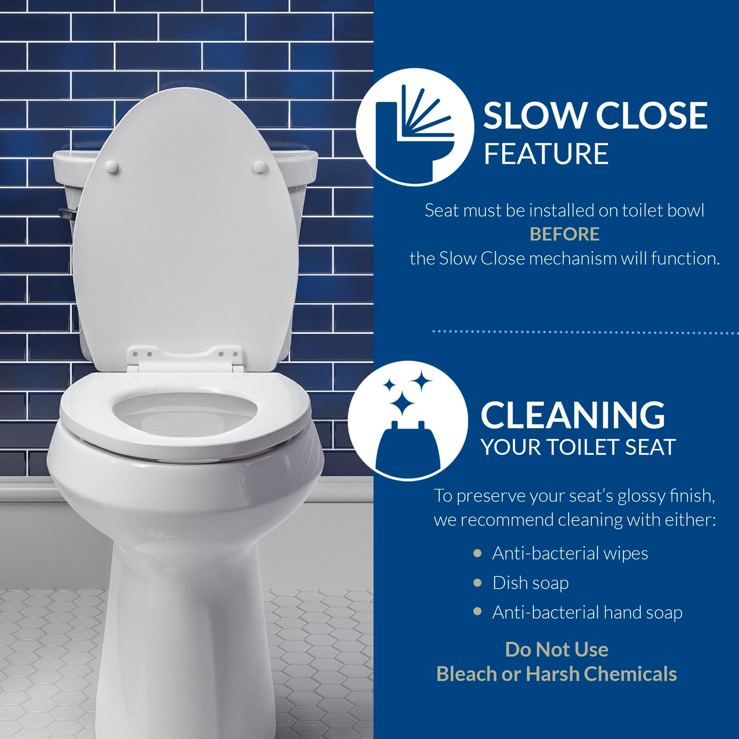 MAYFAIR 1880SLOW 000 Caswell Toilet Seat will Slowly Close and Never Loosen, ELONGATED, Long Lasting Plastic, White