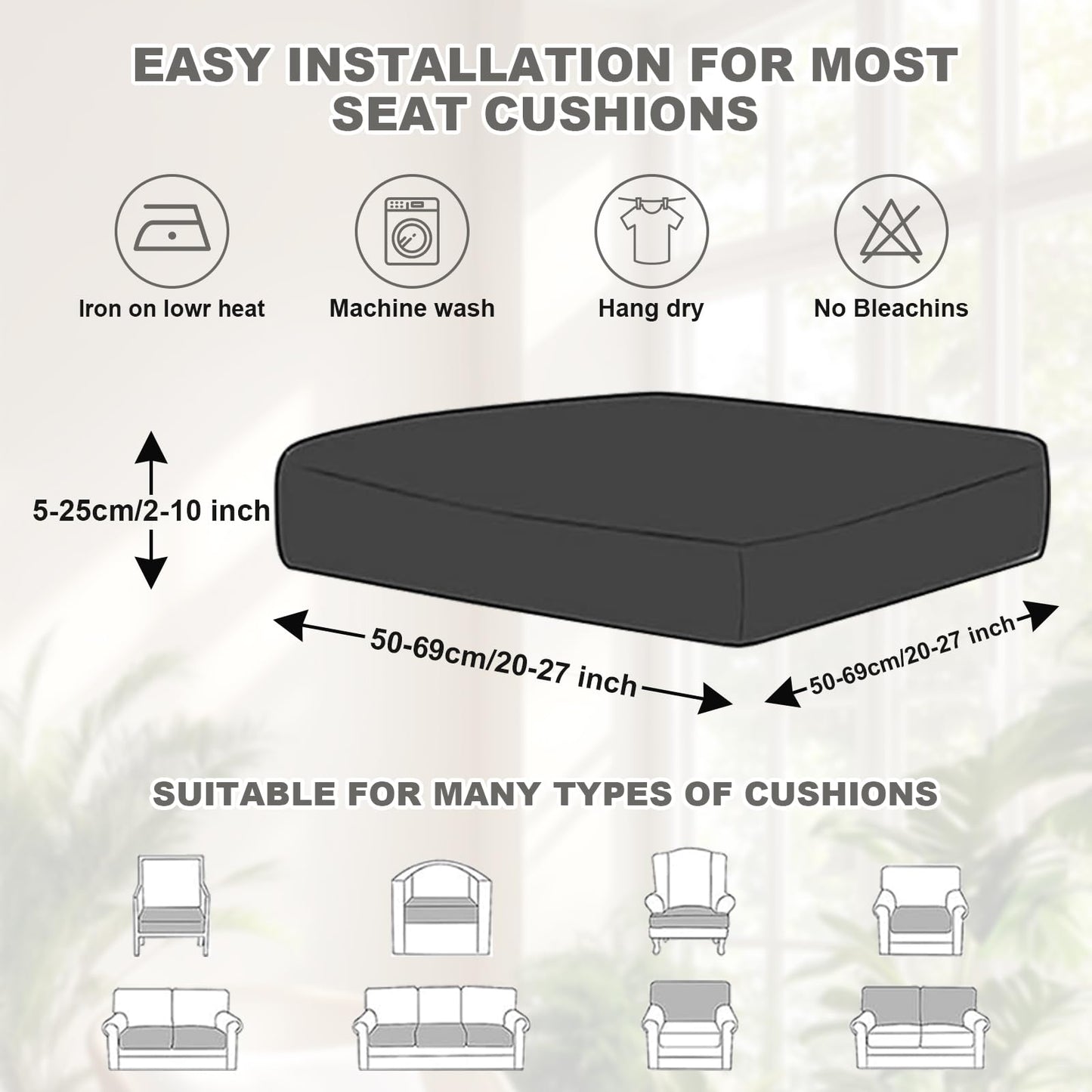 Outdoor Waterproof Couch Cushion Covers, Stretch Individual Patio Chair Cushion Outdoor Seat Cushion Pad Replacement Sofa Cushion Protector Sofa Slipcover (Tauqe, 6Pcs)