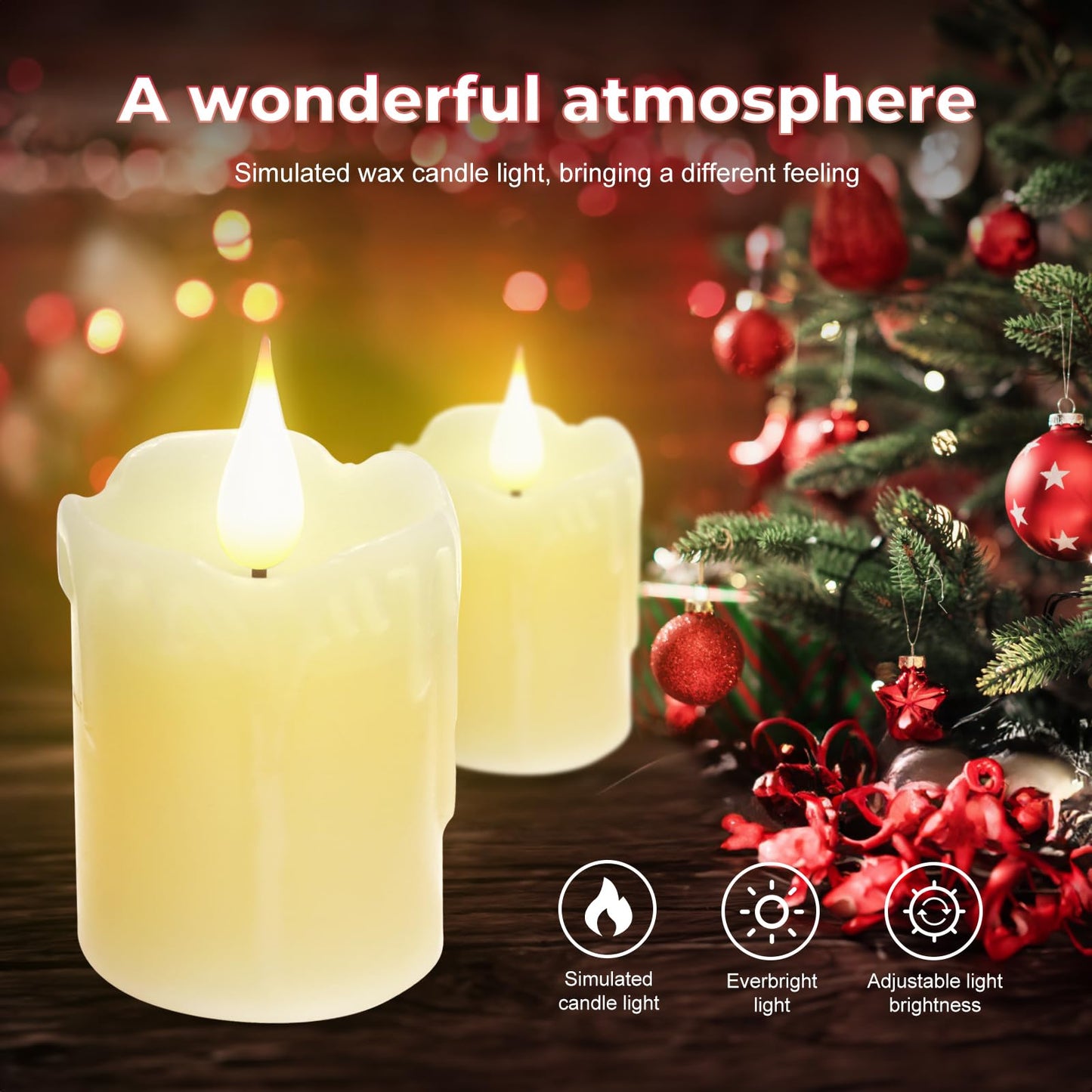 6 PCS Real Wax Rechargeable Flameless Warm White LED Candles,3D Wicks and Remote Control, D2 x H4”,Flickering Votive Battery Operated Tea Lights Candles with Timer,for Christmas,HalloweenDecor