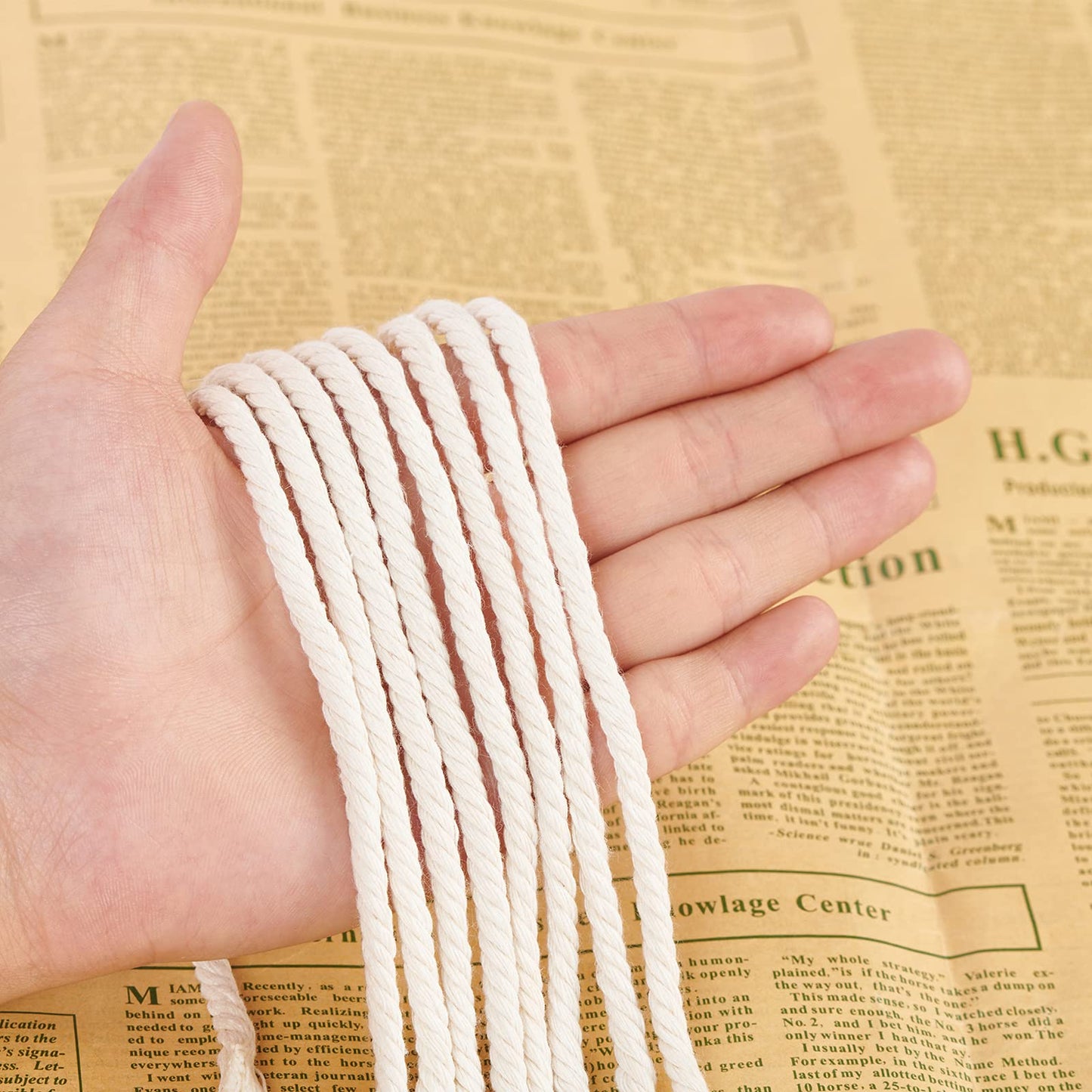 Macrame Cord 5mm x 328Yards, Natural Cotton Macrame Rope - 4 Strands Twisted Macrame Cotton Cord for Wall Hanging, Plant Hangers, Crafts, Gift Wrapping and Wedding Decorations(5mmX300m)