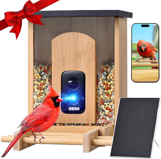 Camera Bird Feeder,Smart Bird Feeder with Camera,High-End Bamboo Birds Watching Cam,2K HD Came Solar Powered,AI Identify 16000+,Auto Capture Birds & Notify in Time, Ideal Gift for Backyard Birder