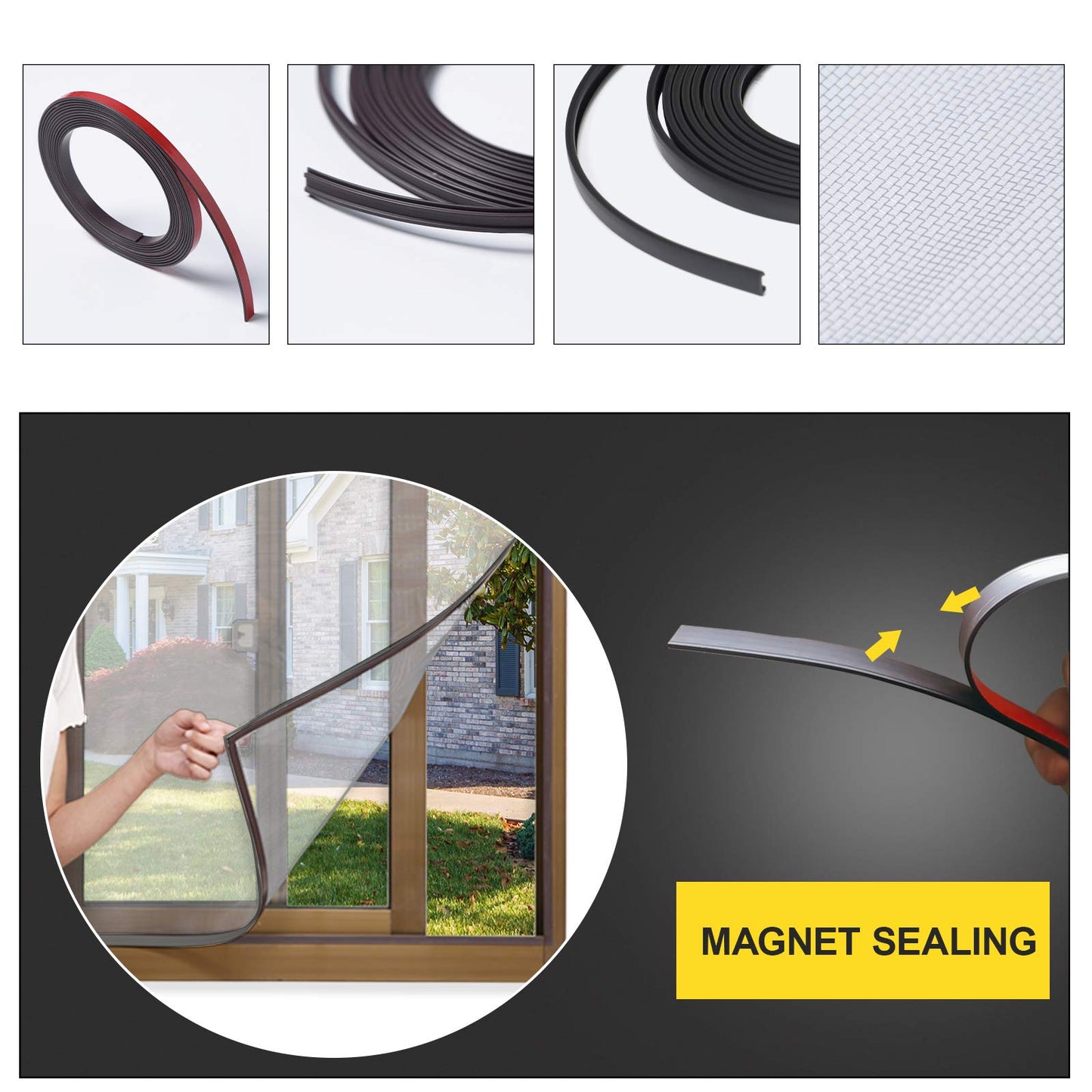 Yuzzy Adjustable Magnetic Window Screen DIY Fiberglass Screen Mesh Max 72”x 48”Fits Any Size Smaller with Gray Frame Fiberglass Mesh (72"x48")