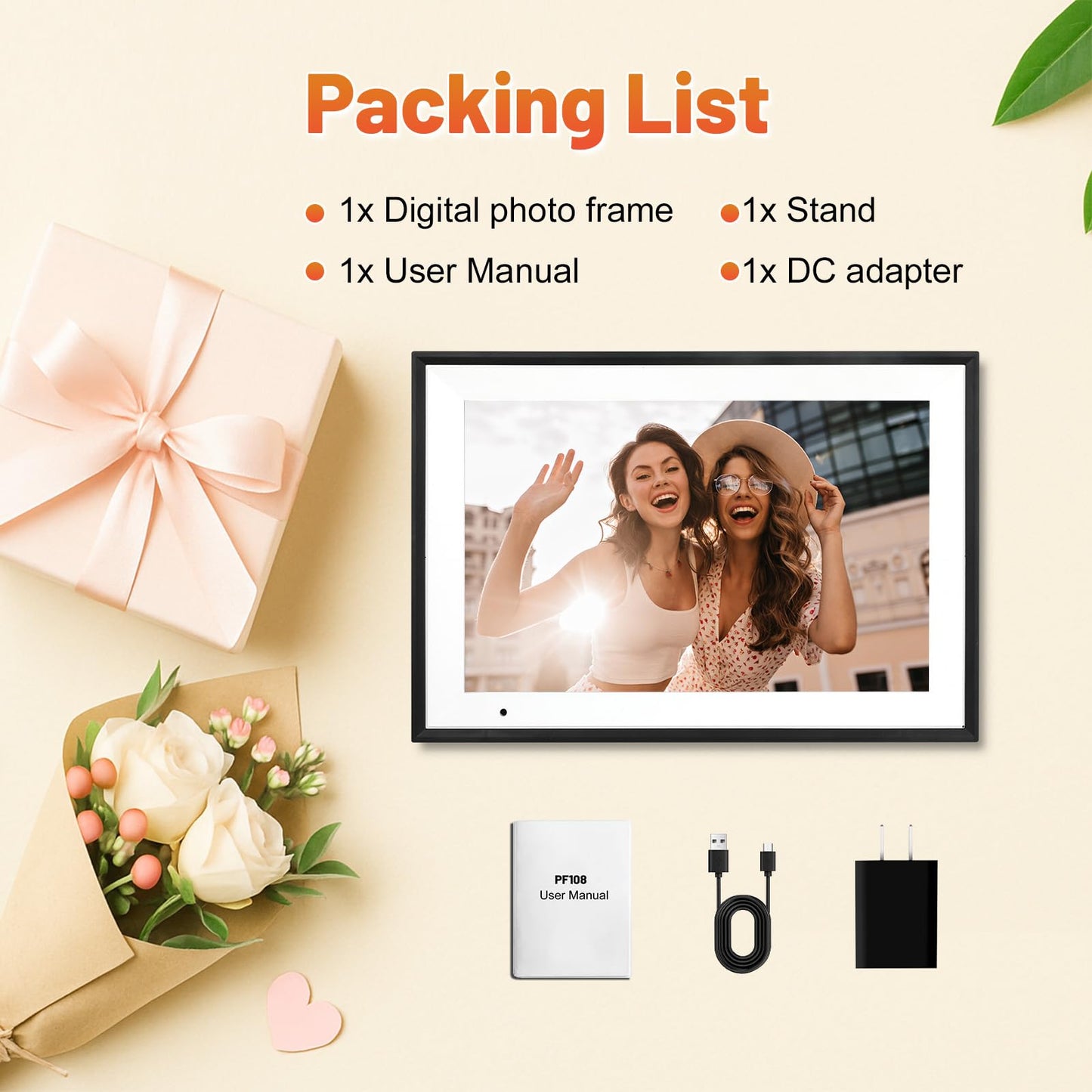 Anna Bella Digital Photo Frame 10.1 Inch with 1280x800 HD IPS Touch Screen, 32GB WiFi Digital Picture Frame with App Sharing, Auto-Rotate Photo Frame with Sleep Mode, Gift for Parents, Friends