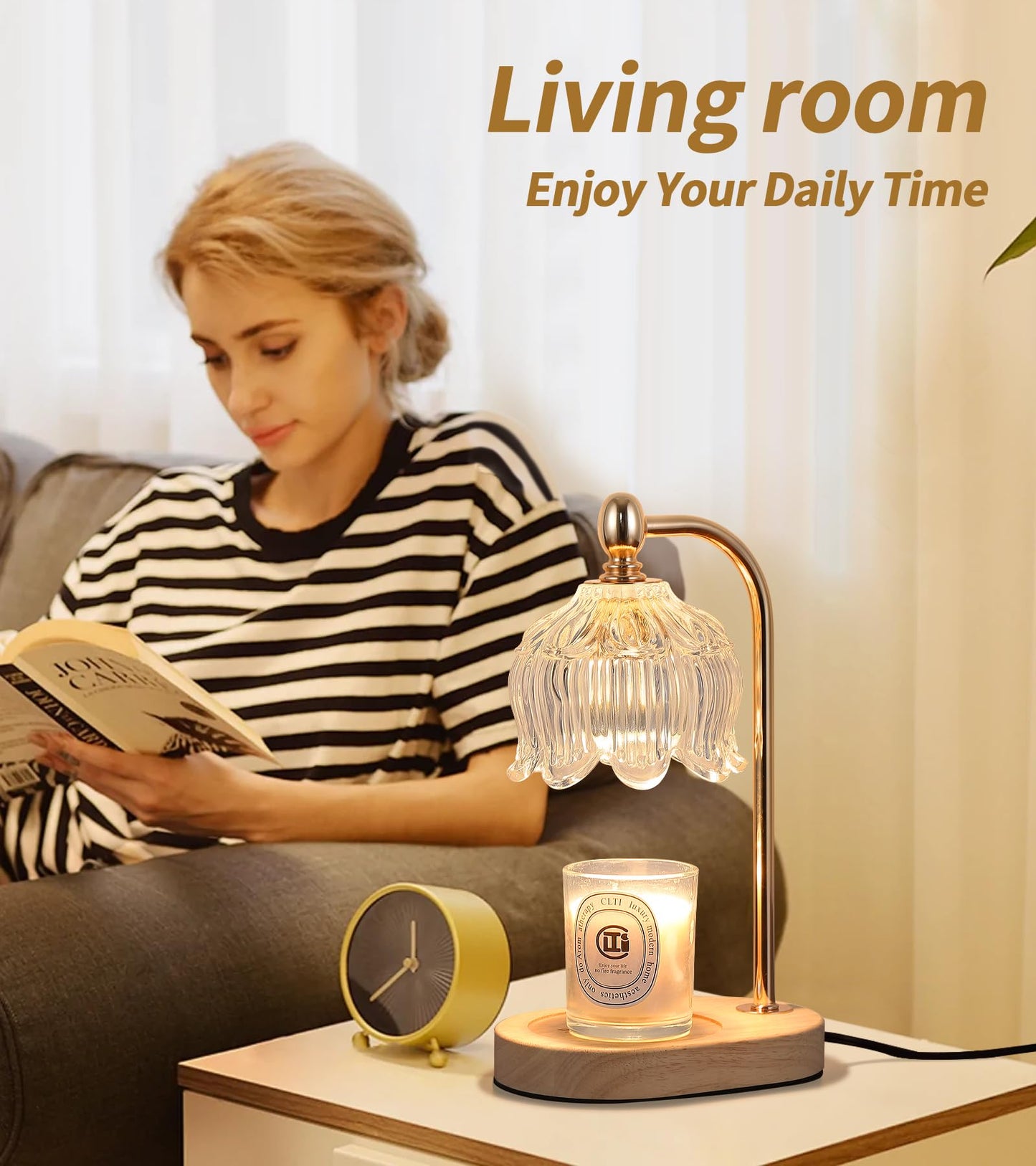 Candle Warmer Lamp with Timer and Dimmer,Electric Gold Candle Warmer Light Gifts for Women Melt Wax Warmer Lamp with 2 Bulbs for Candle Jars House Warming New Home Decor Bedroom