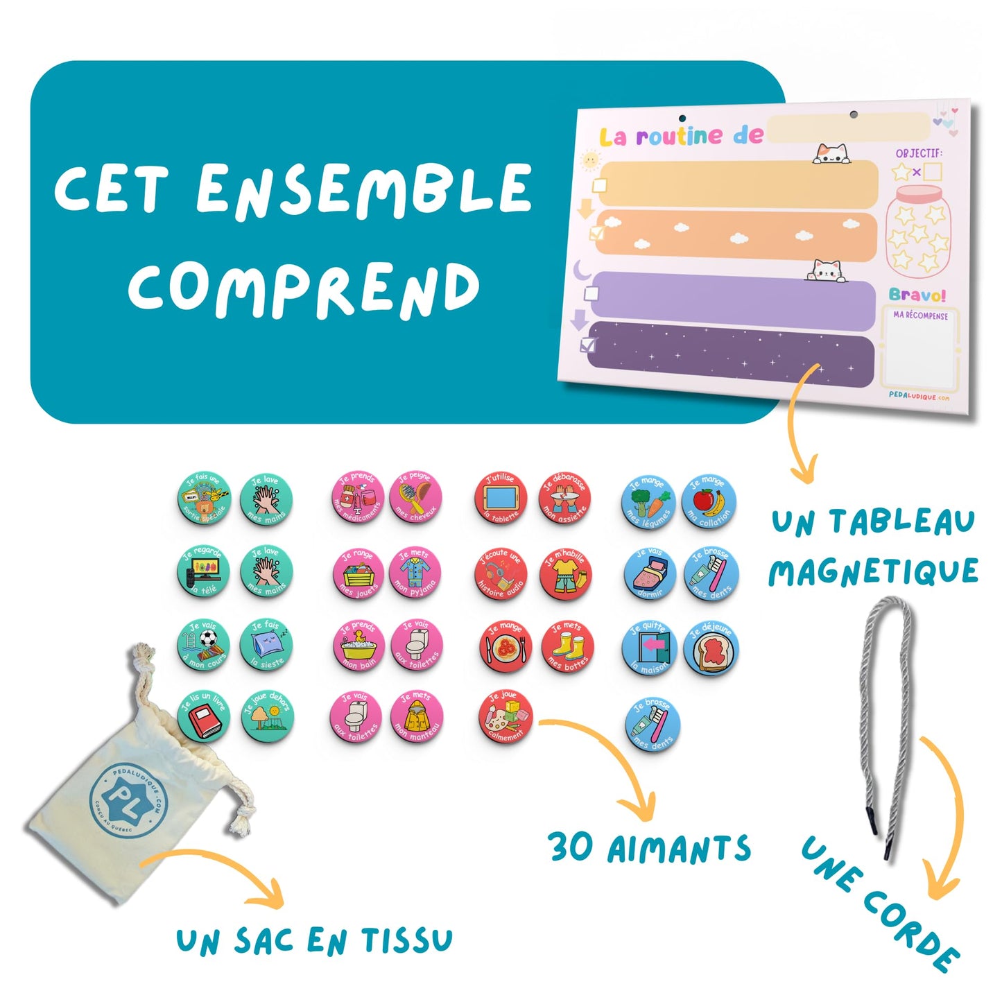 Tableau de Routine Magnétique Pour Enfant – en Français et Anglais – Renforcement Positif – Calendrier éducatif – Reward Chart for Kids - Pictogrammes - Chore Chart - Tableau récompense
