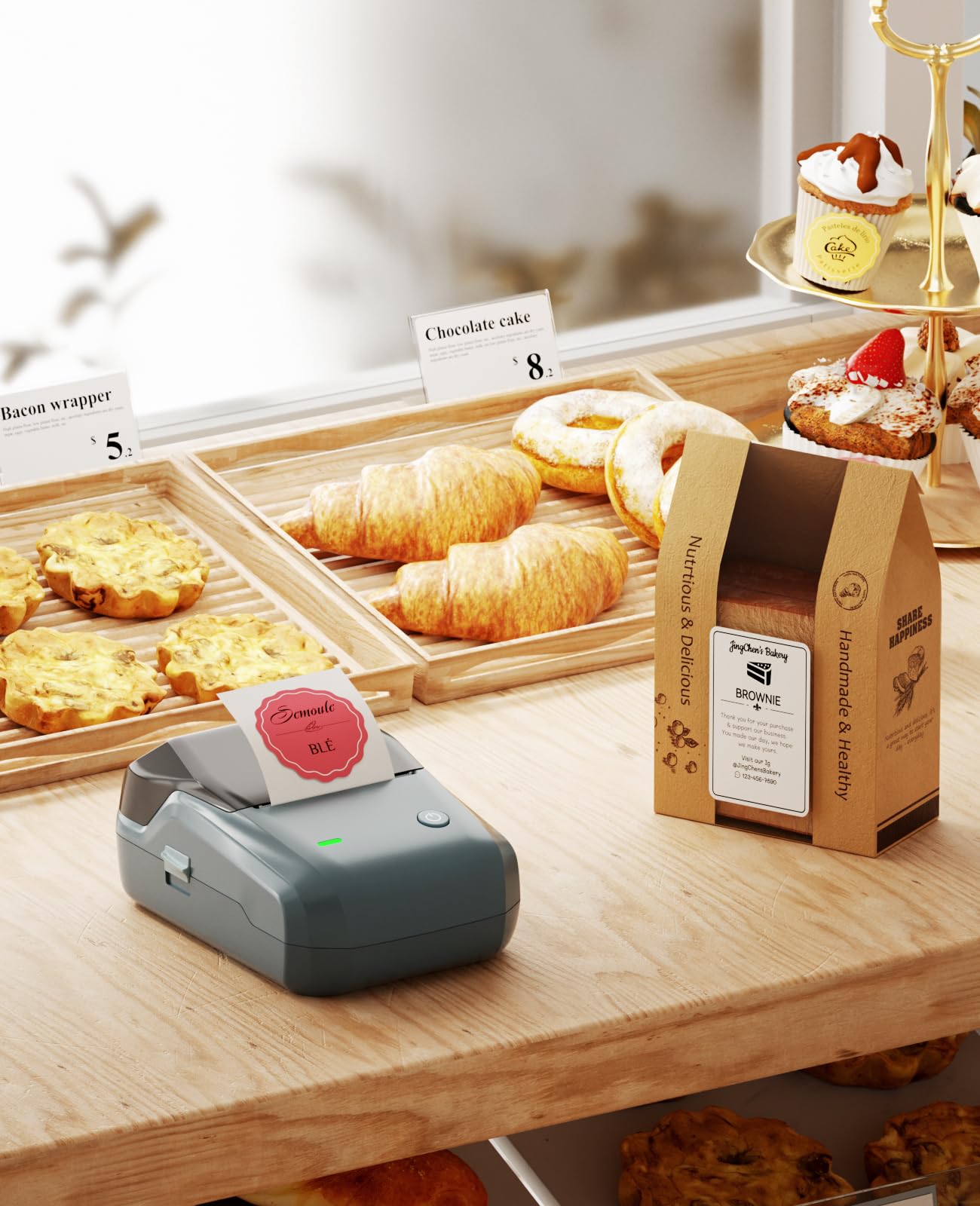 NIIMBOT B1 Label Maker Machine with Tape, Portable Thermal Bluetooth Printer for 2'' Stickers, Mini Barcode Labeler for Home School& Small Business